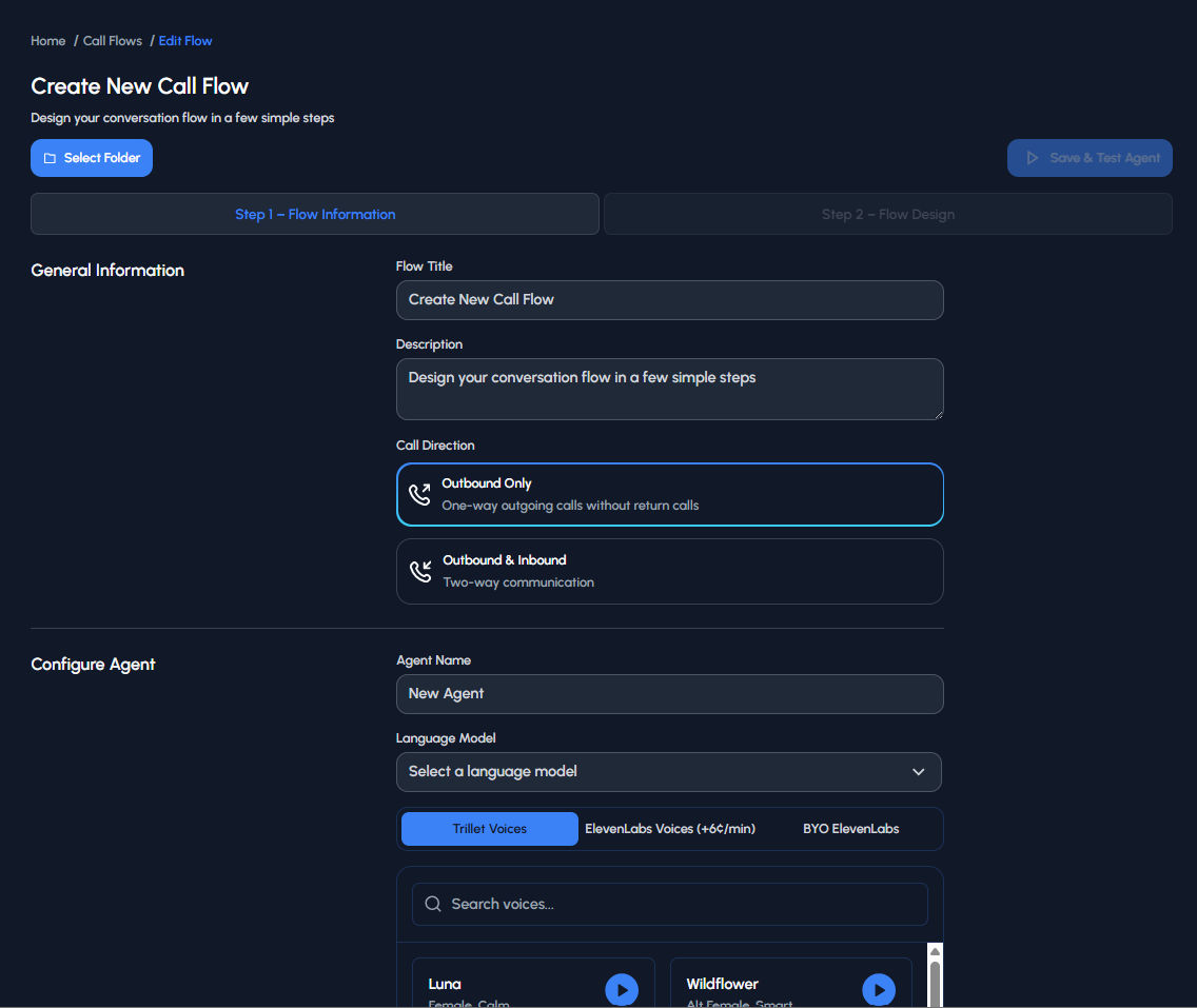 Call Flow Creation Interface