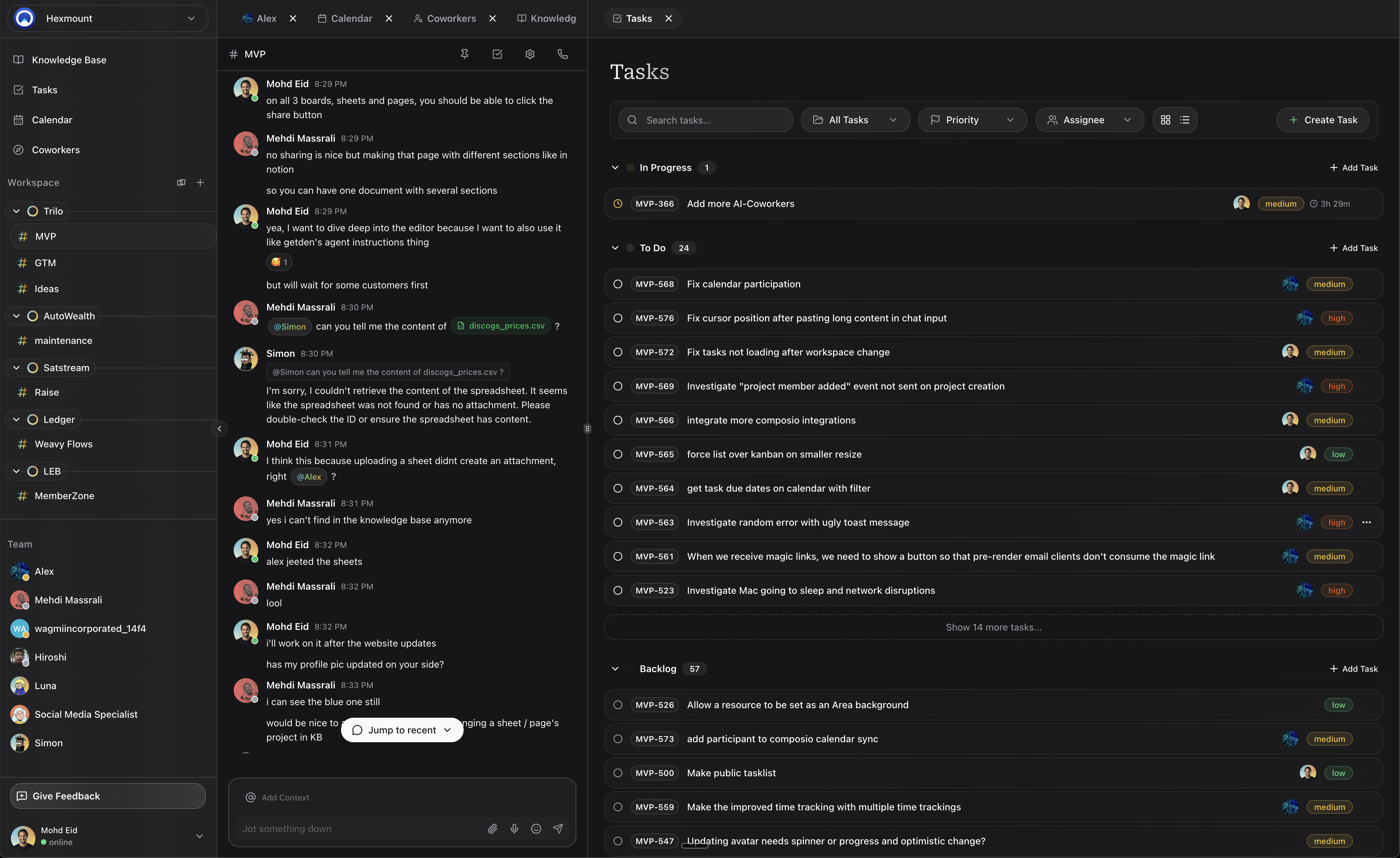 Trilo workspace overview