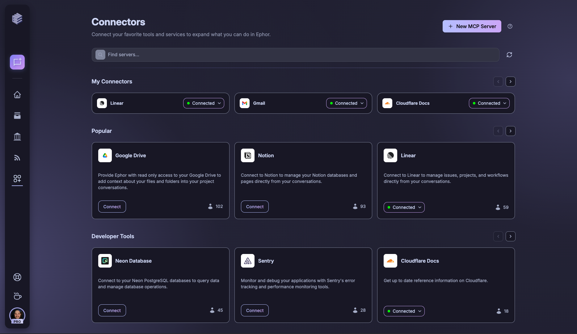 Ephor — Connectors page full view
