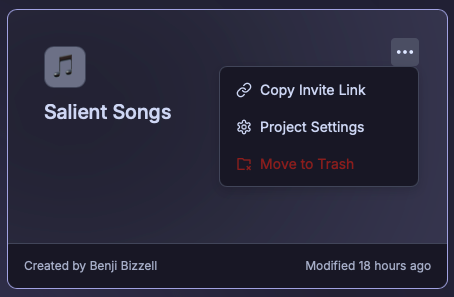 Project card configuration menu