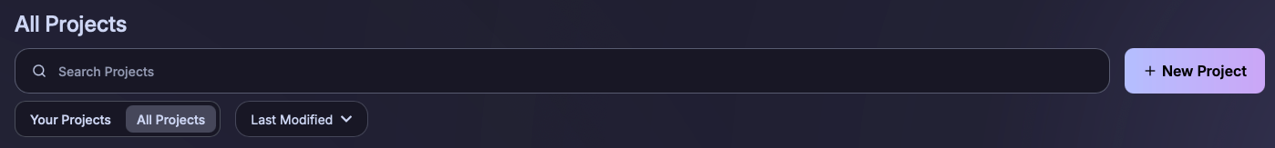 Search, filters, and sorting on All Projects