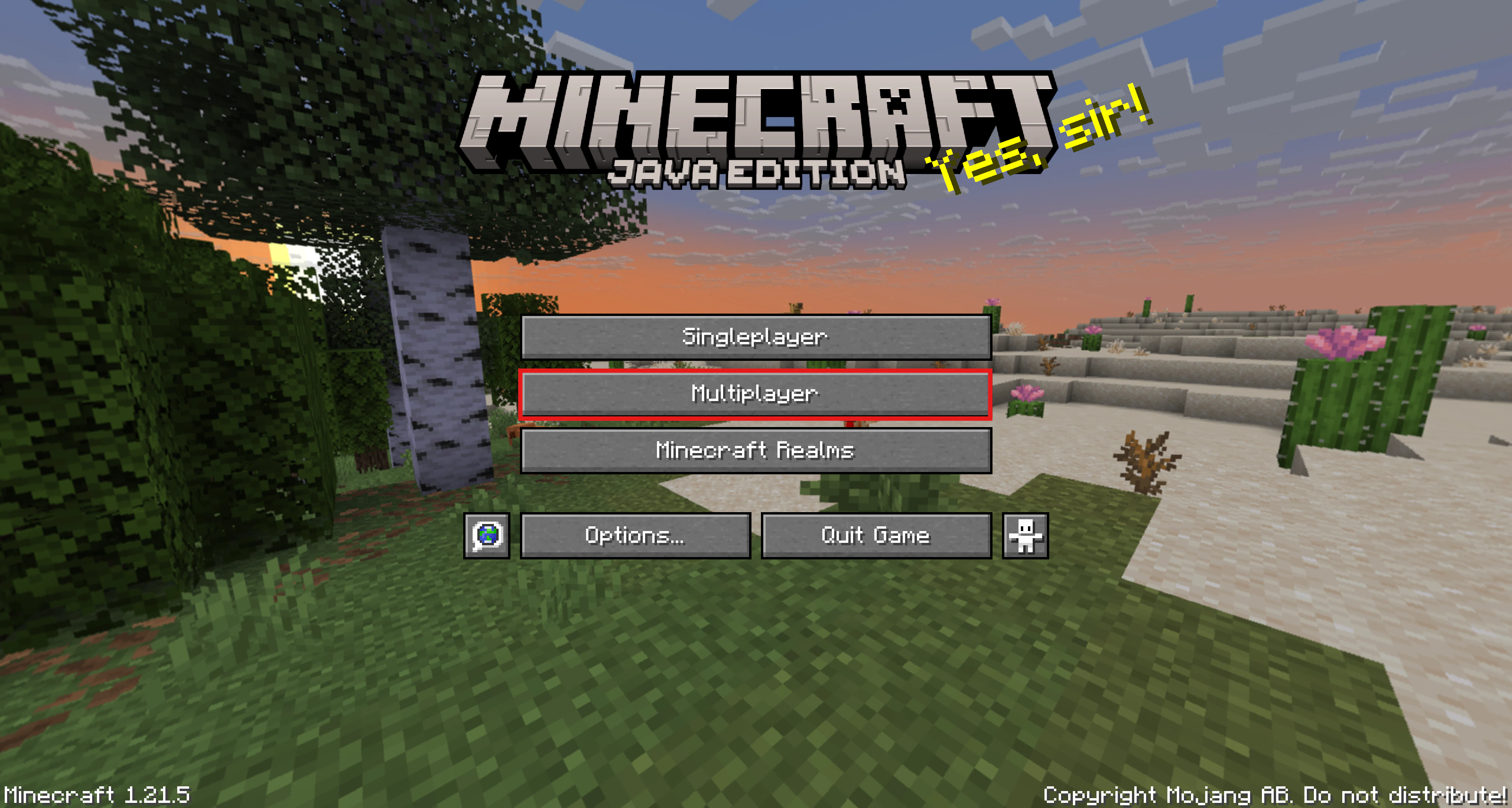 Displays the home screen of Minecraft Java Editor with a red retangled outline around the "Mulitplayer" button.
