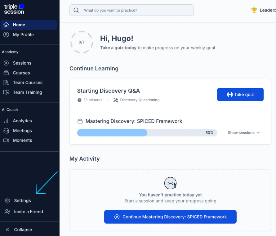 Triple Session Settings sidebar