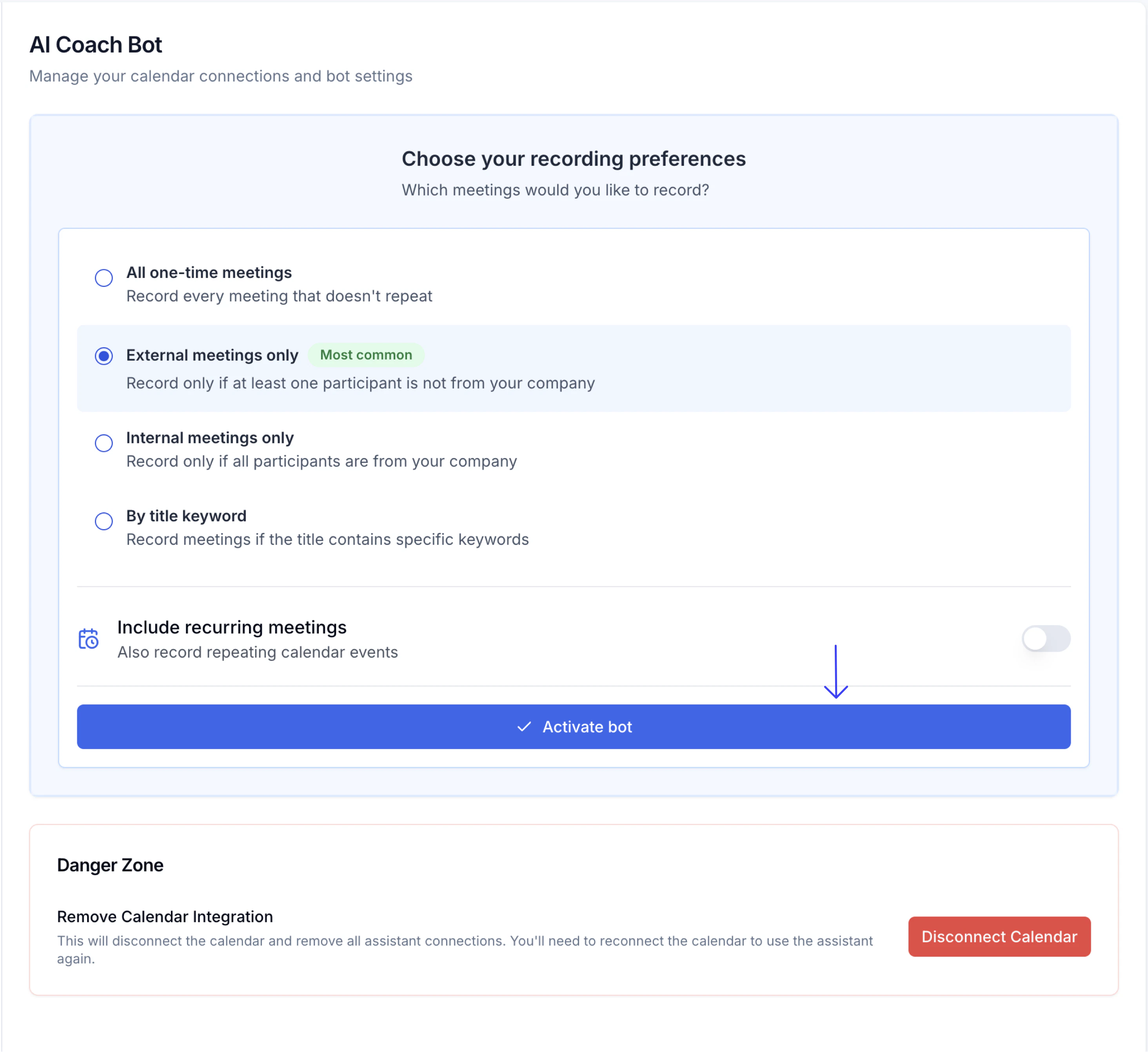 Bot enablement interface with preferences