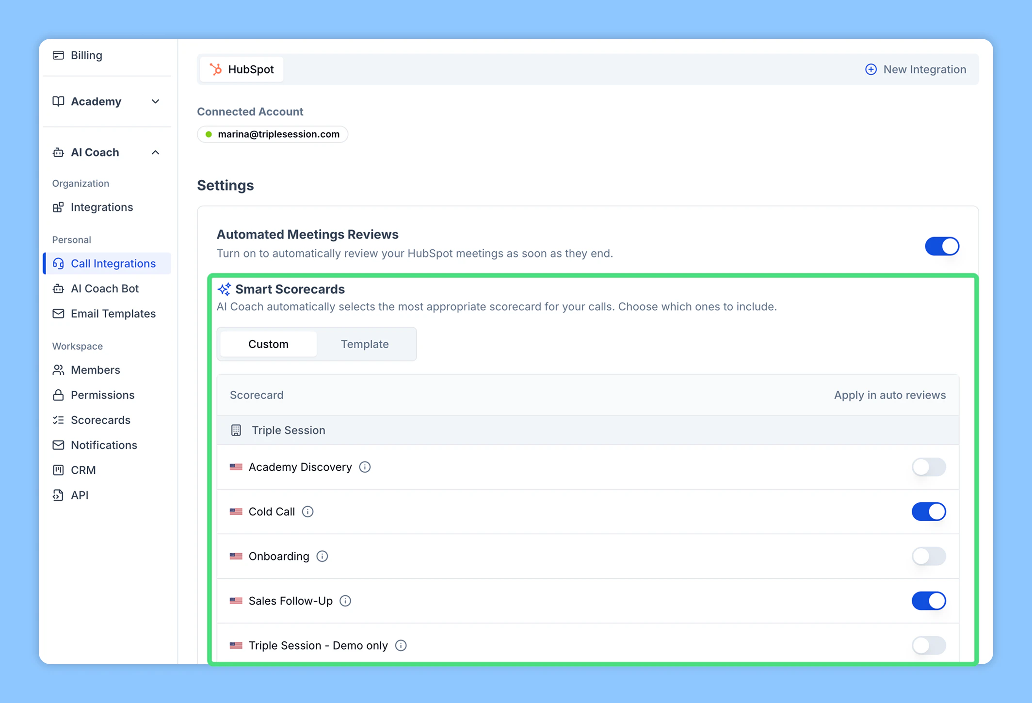 Smart Scorecards settings showing Apply in auto reviews toggles