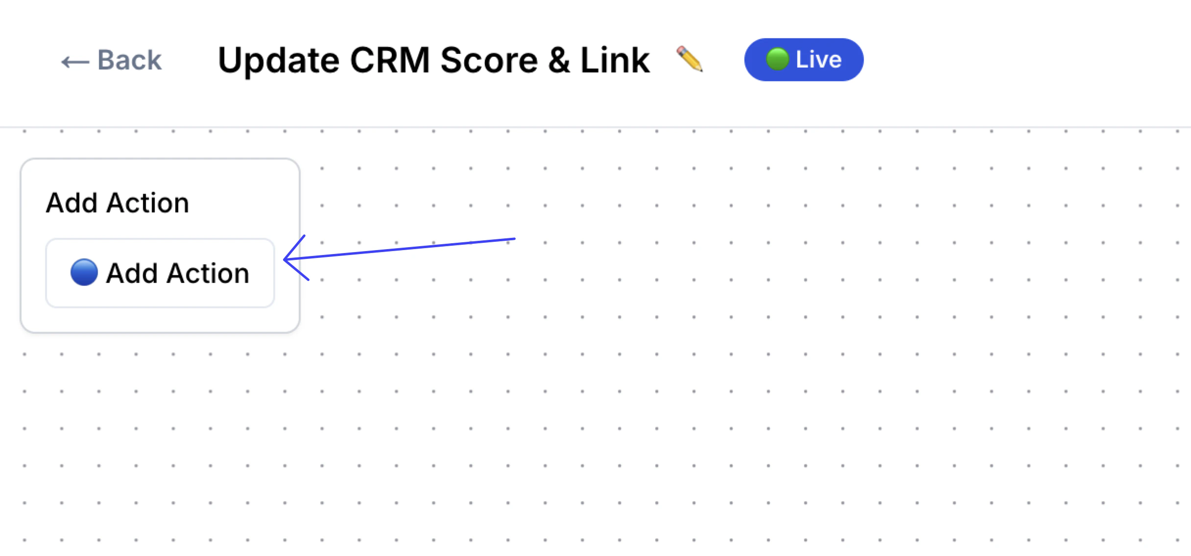 Selecting Update CRM as the action type