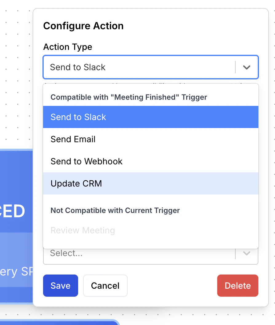 Selecting a scorecard and CRM object type