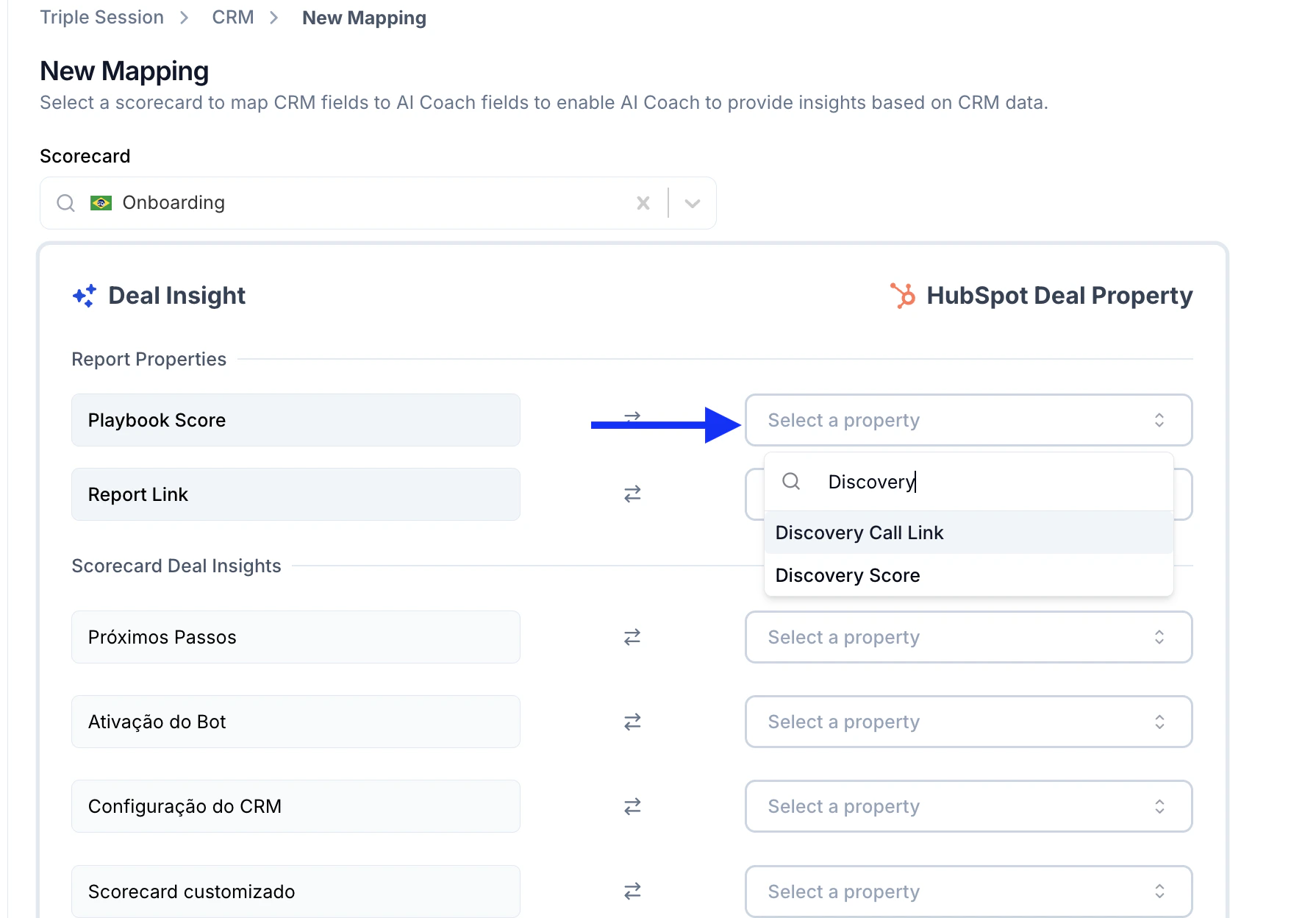 New mapping — select scorecard and link