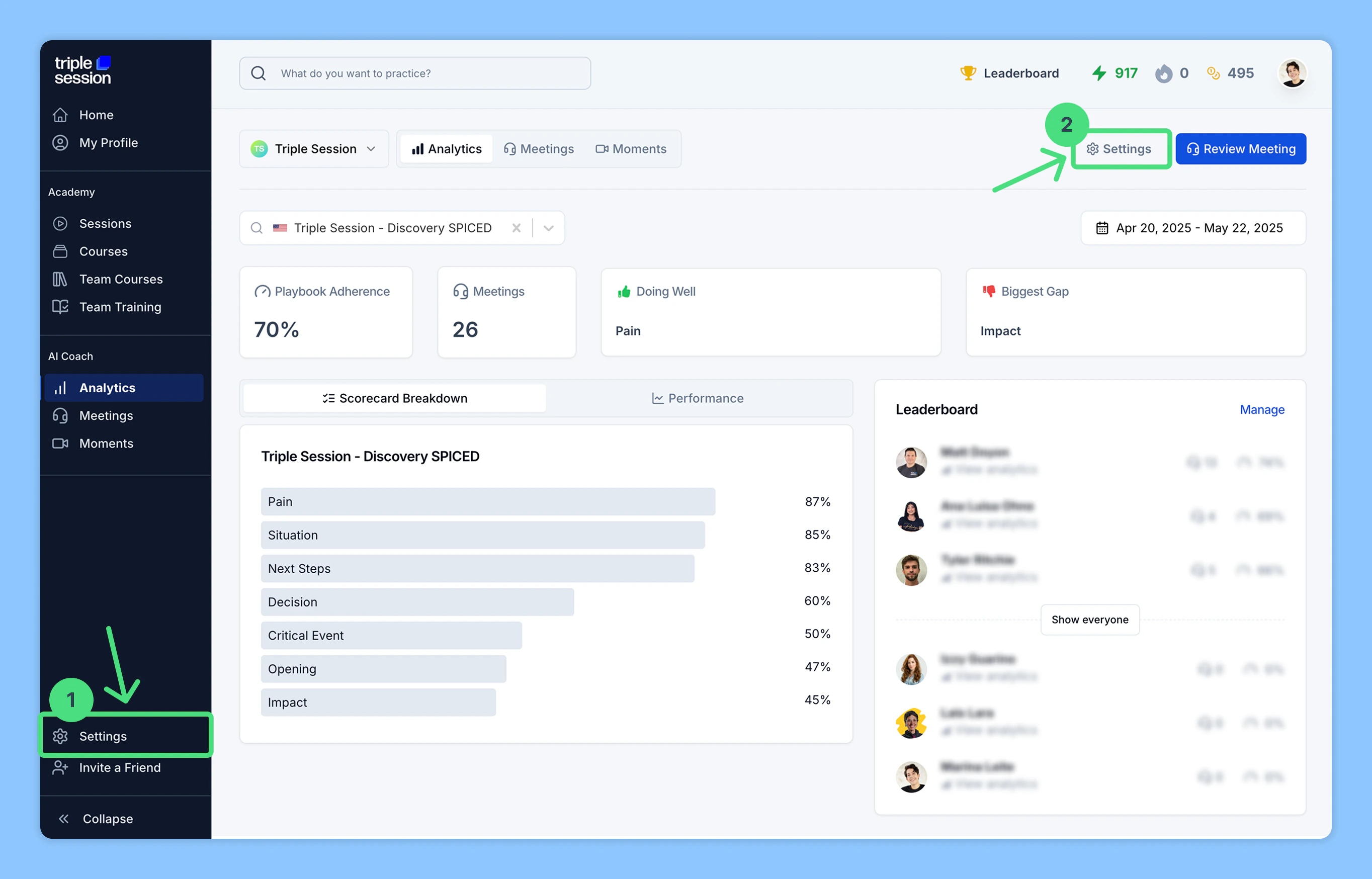 AI Coach platform settings page