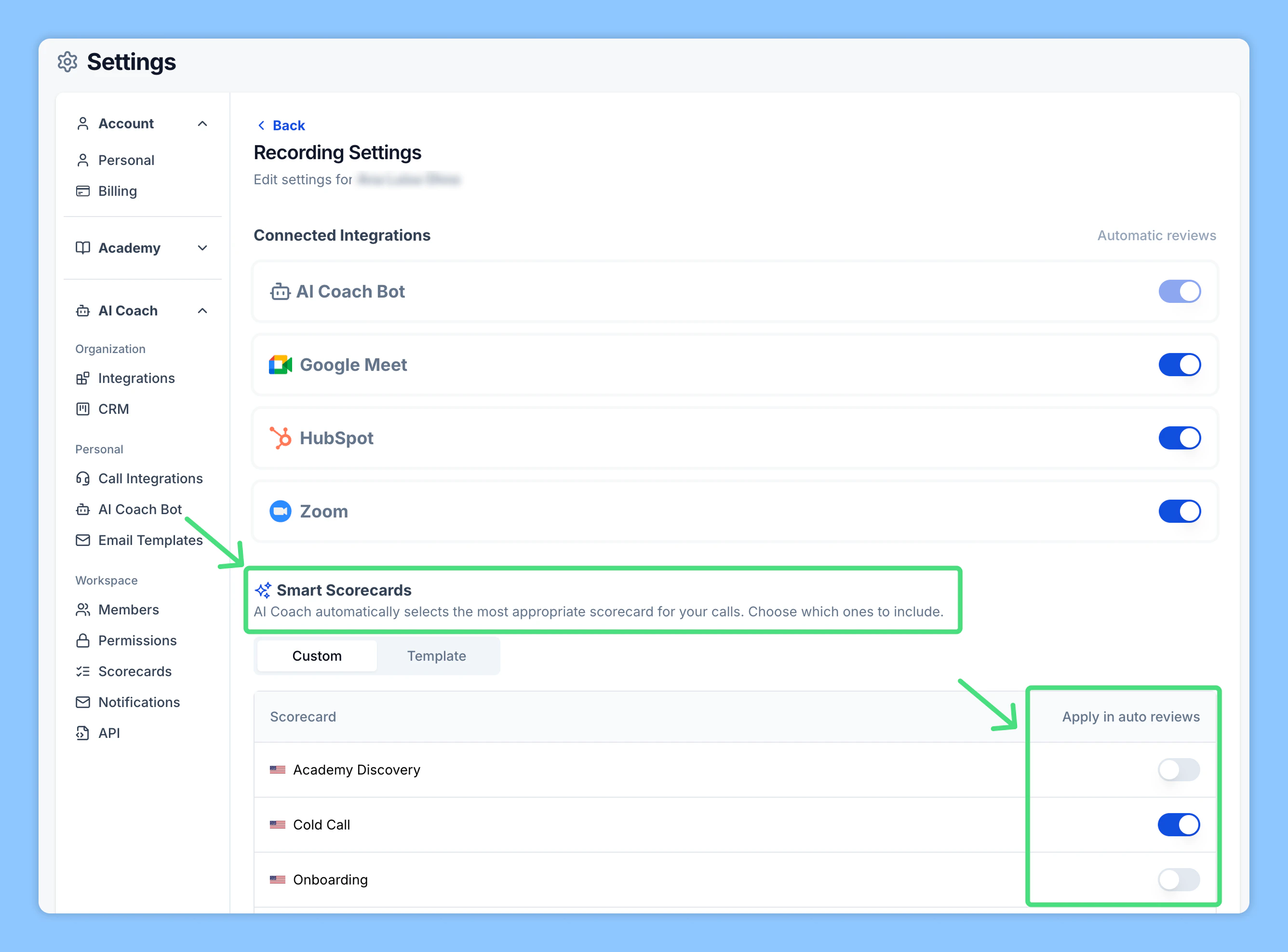 Smart Scorecards admin assignment view