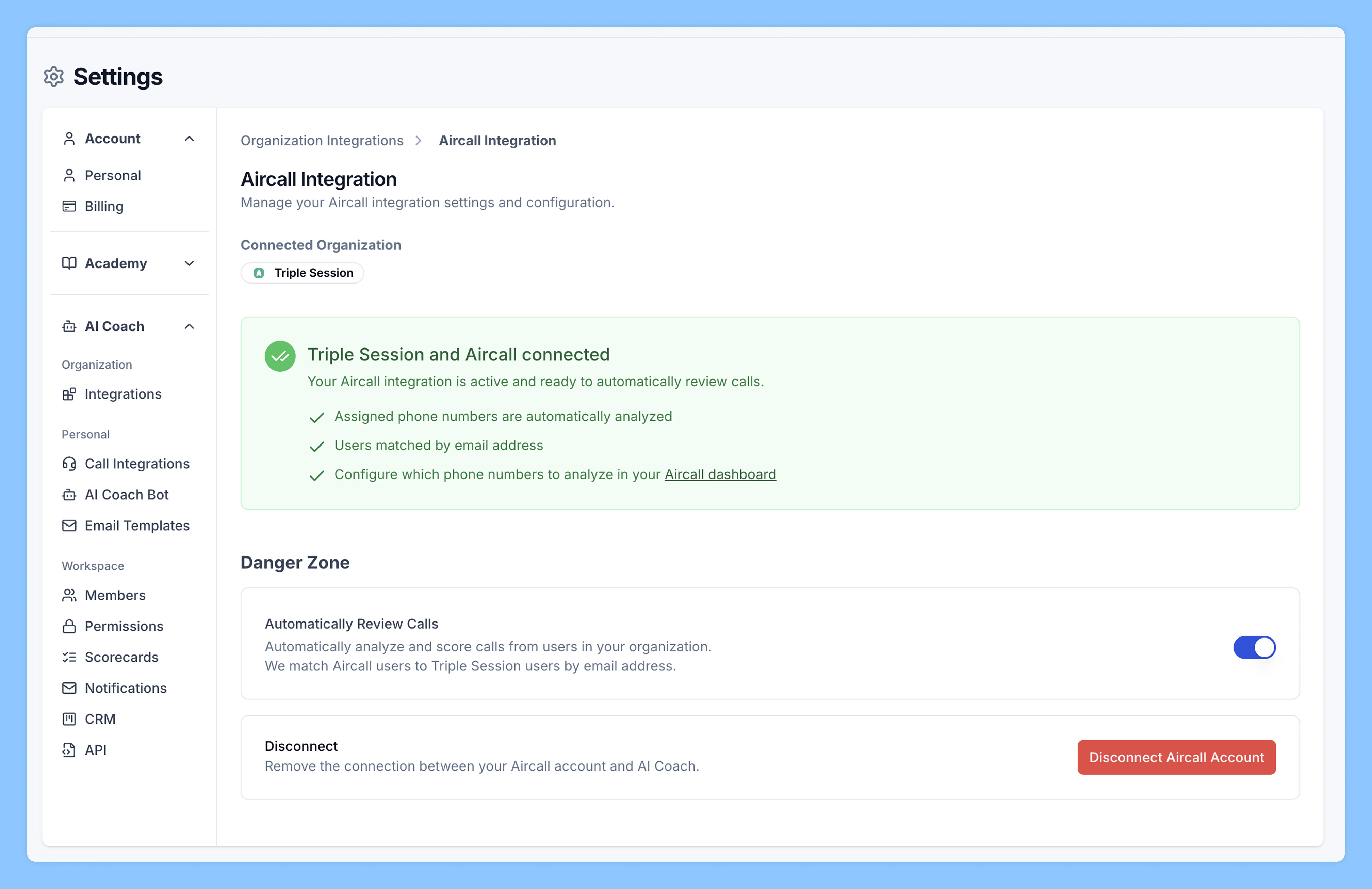 Aircall integration confirmation