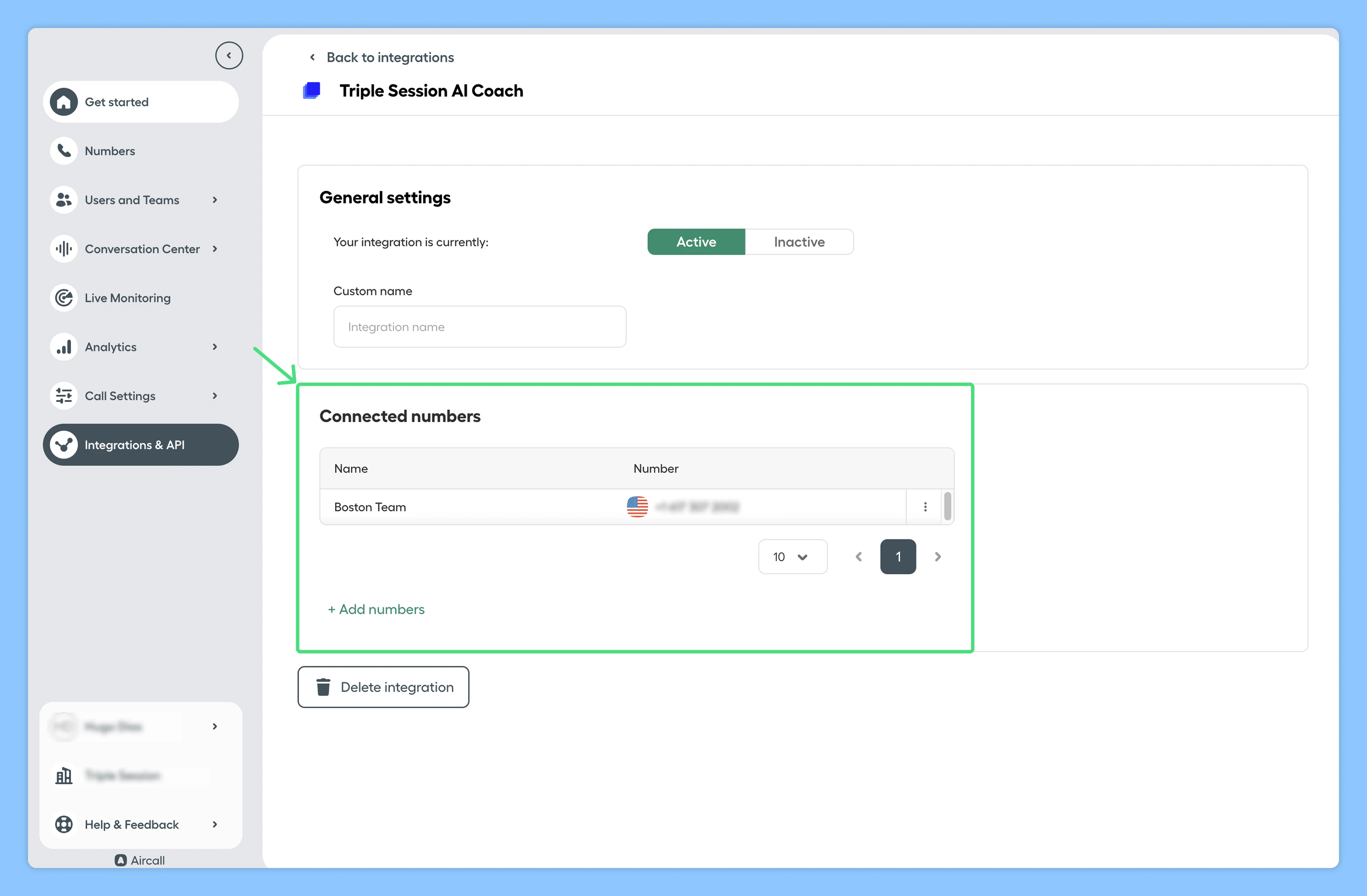 Aircall check connected numbers