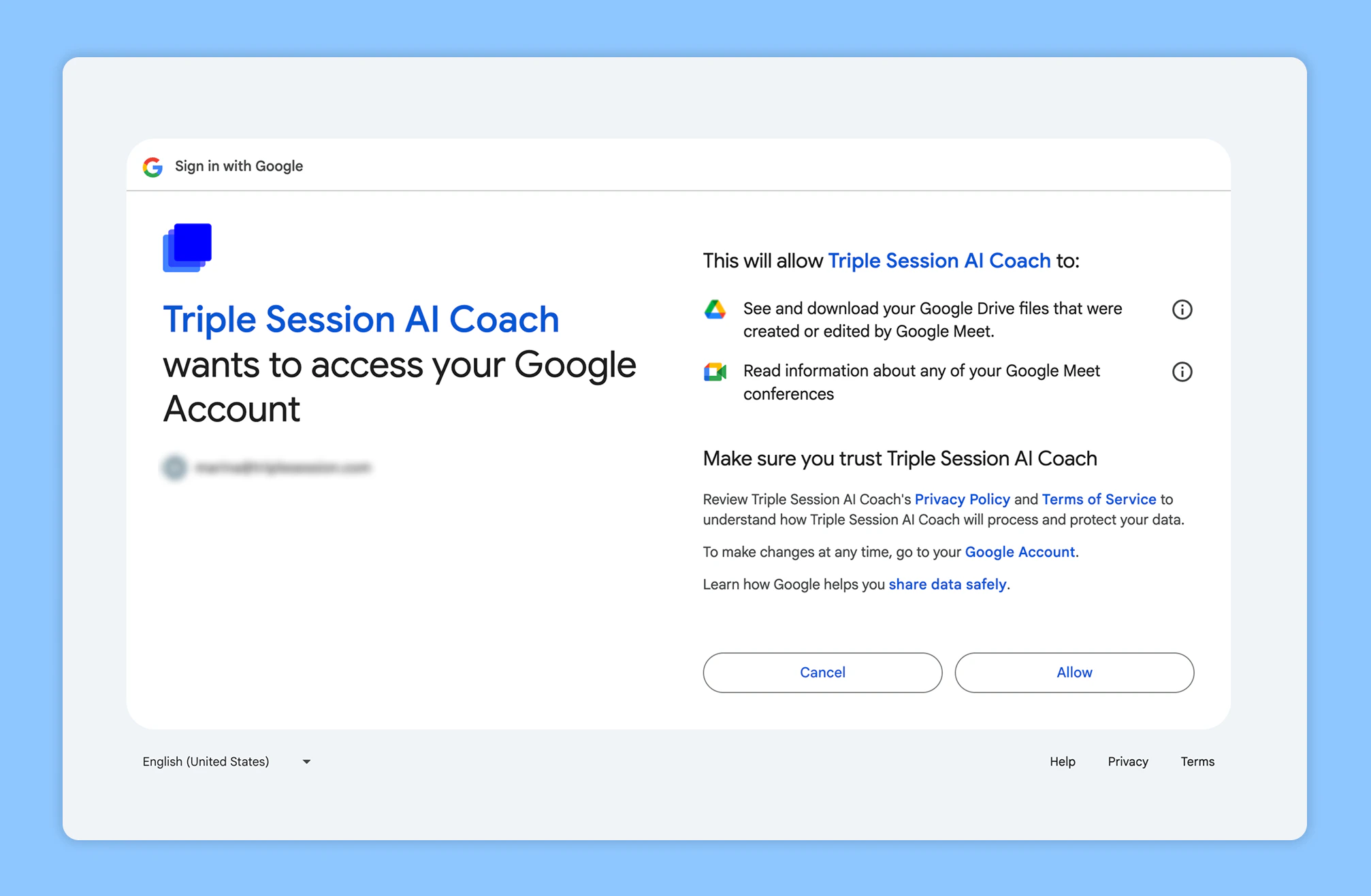 Google Meet permissions grant screen