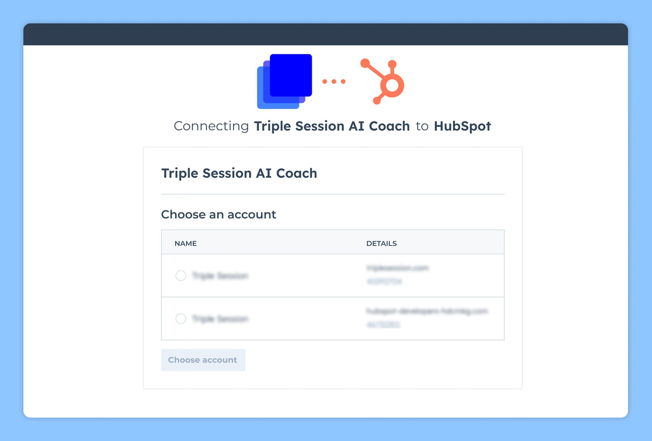 HubSpot account selection