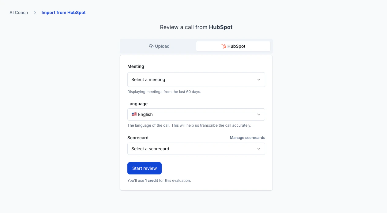 Select HubSpot meeting and scorecard
