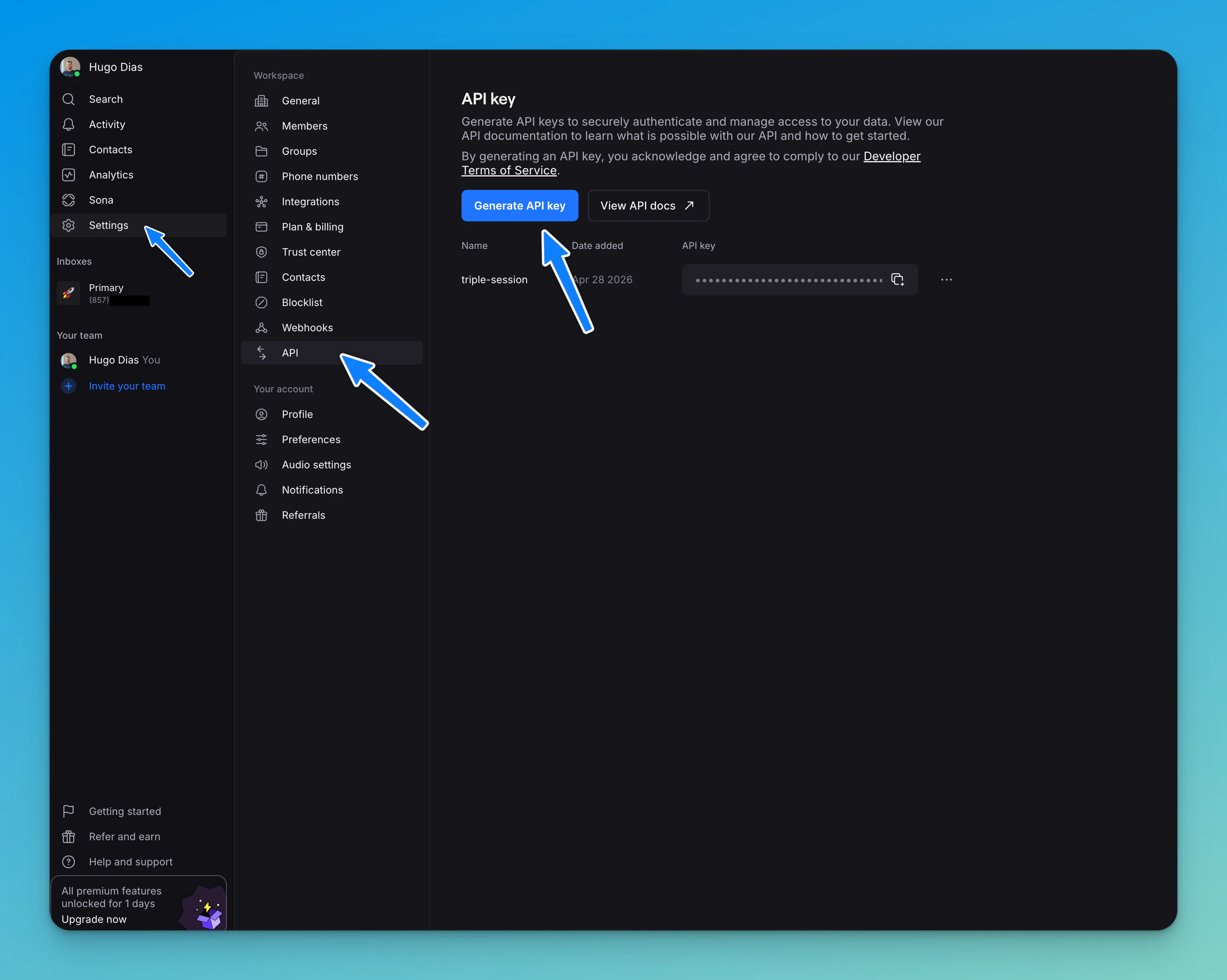 Quo Workspace Settings page