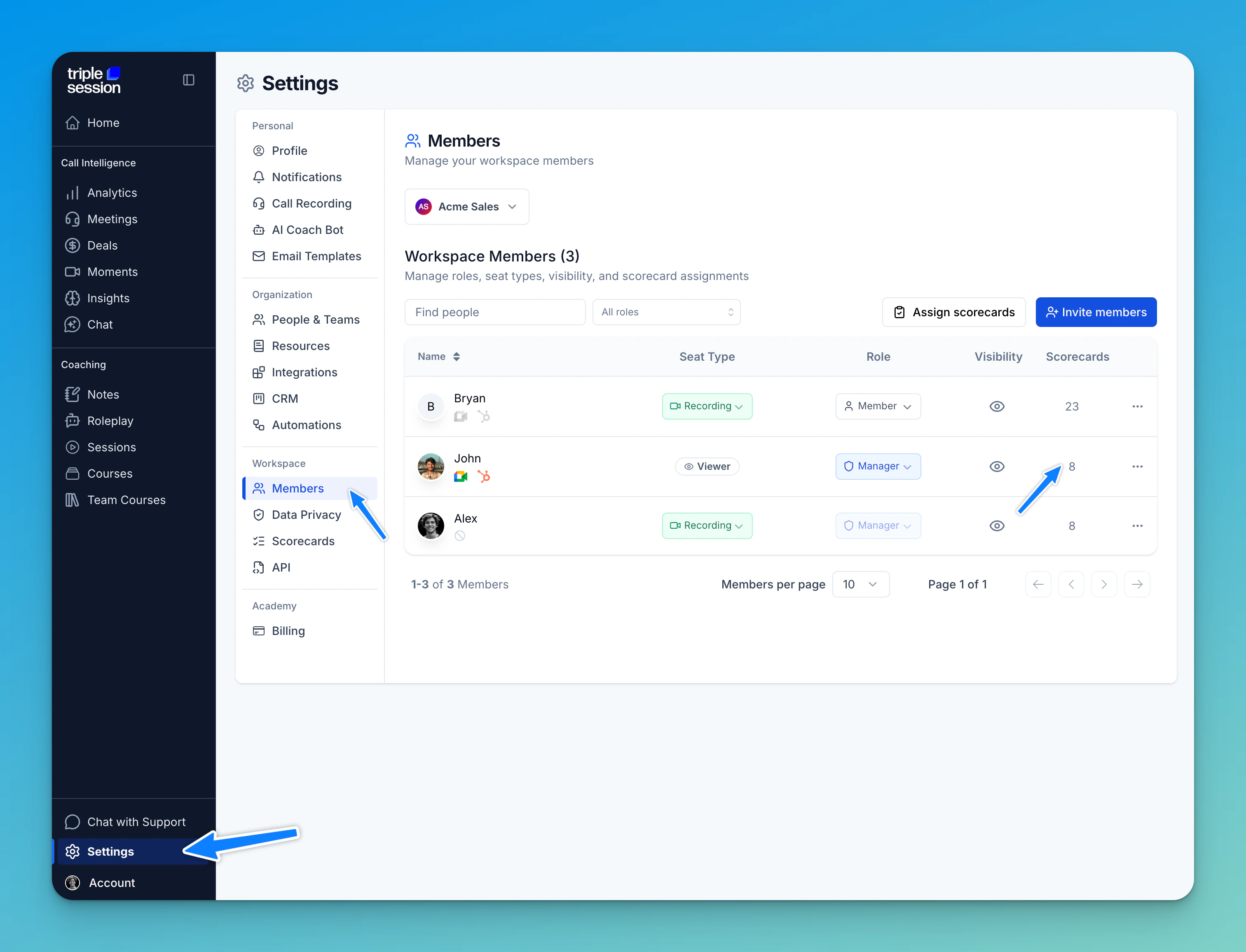 Smart Scorecards admin settings for Quo