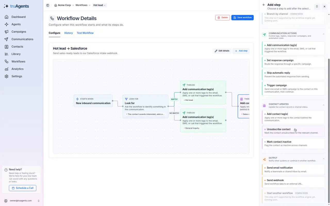 The add step panel with Send webhook under Output