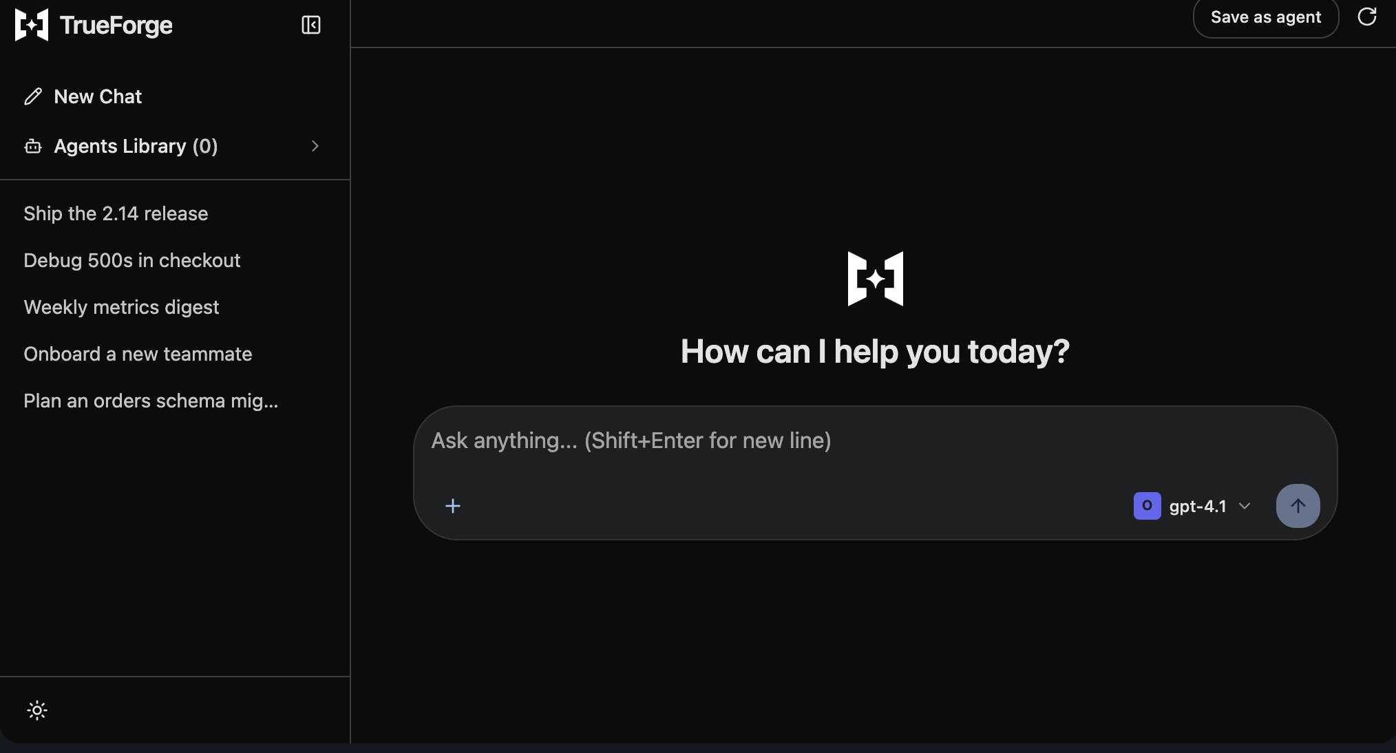 The TrueForge UI SDK rendered in dark mode