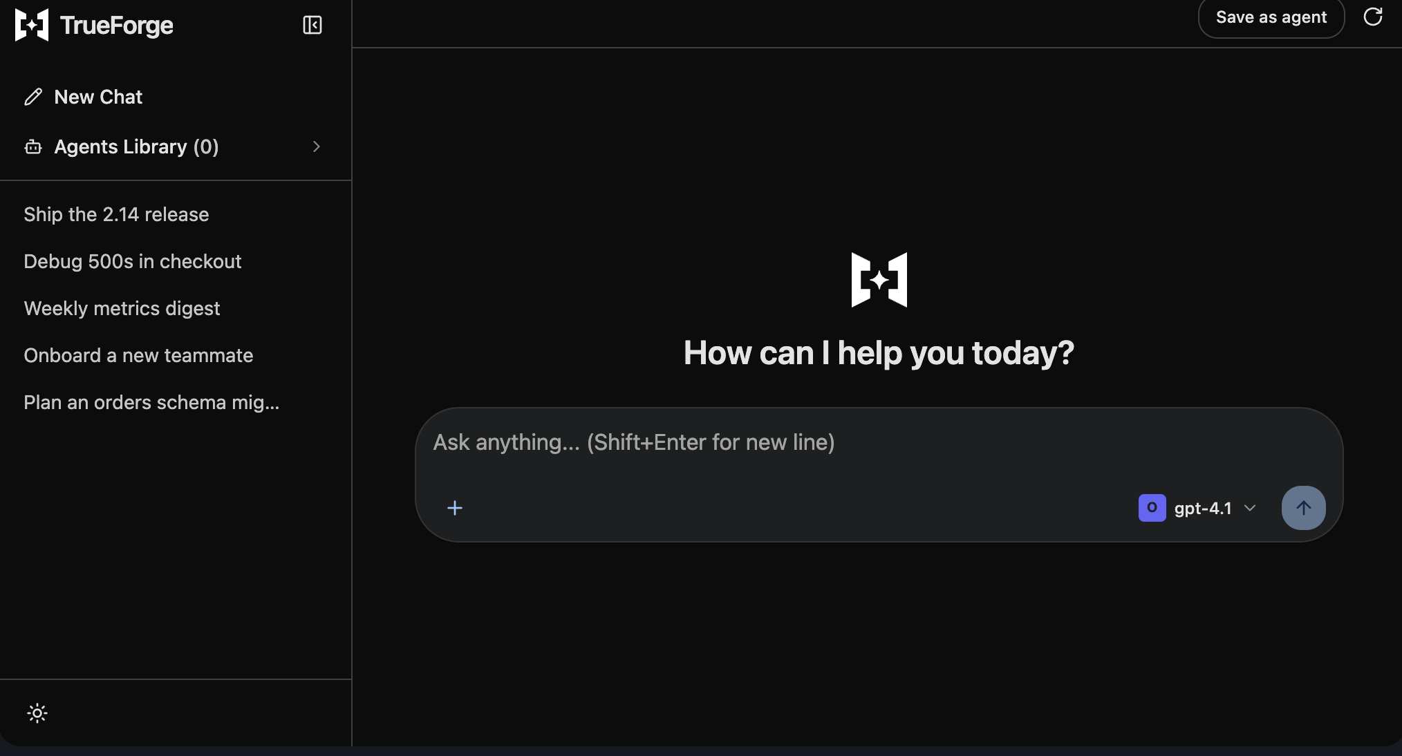 The TrueForge UI SDK rendered in dark mode