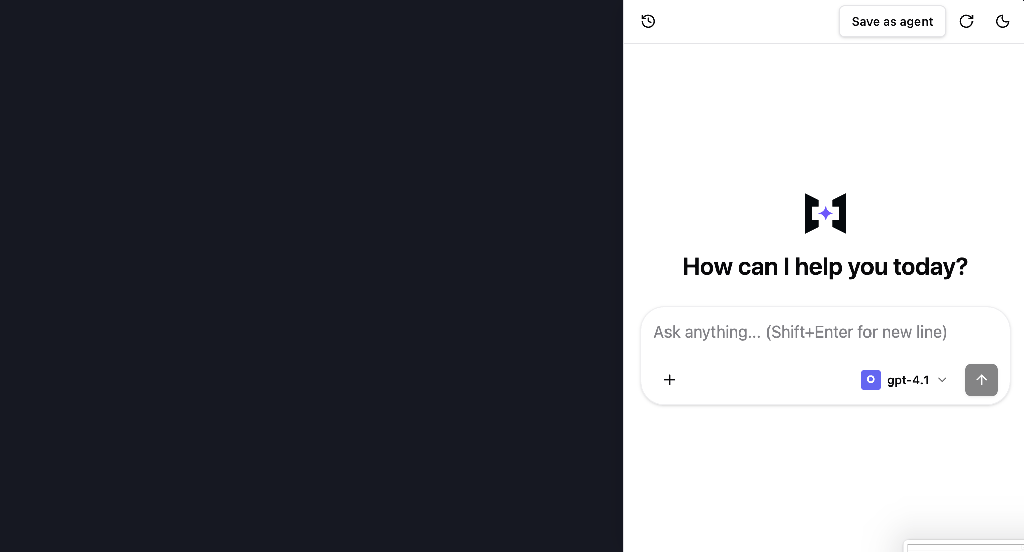 Dock layout — a compact chat panel pinned to the right edge of the app