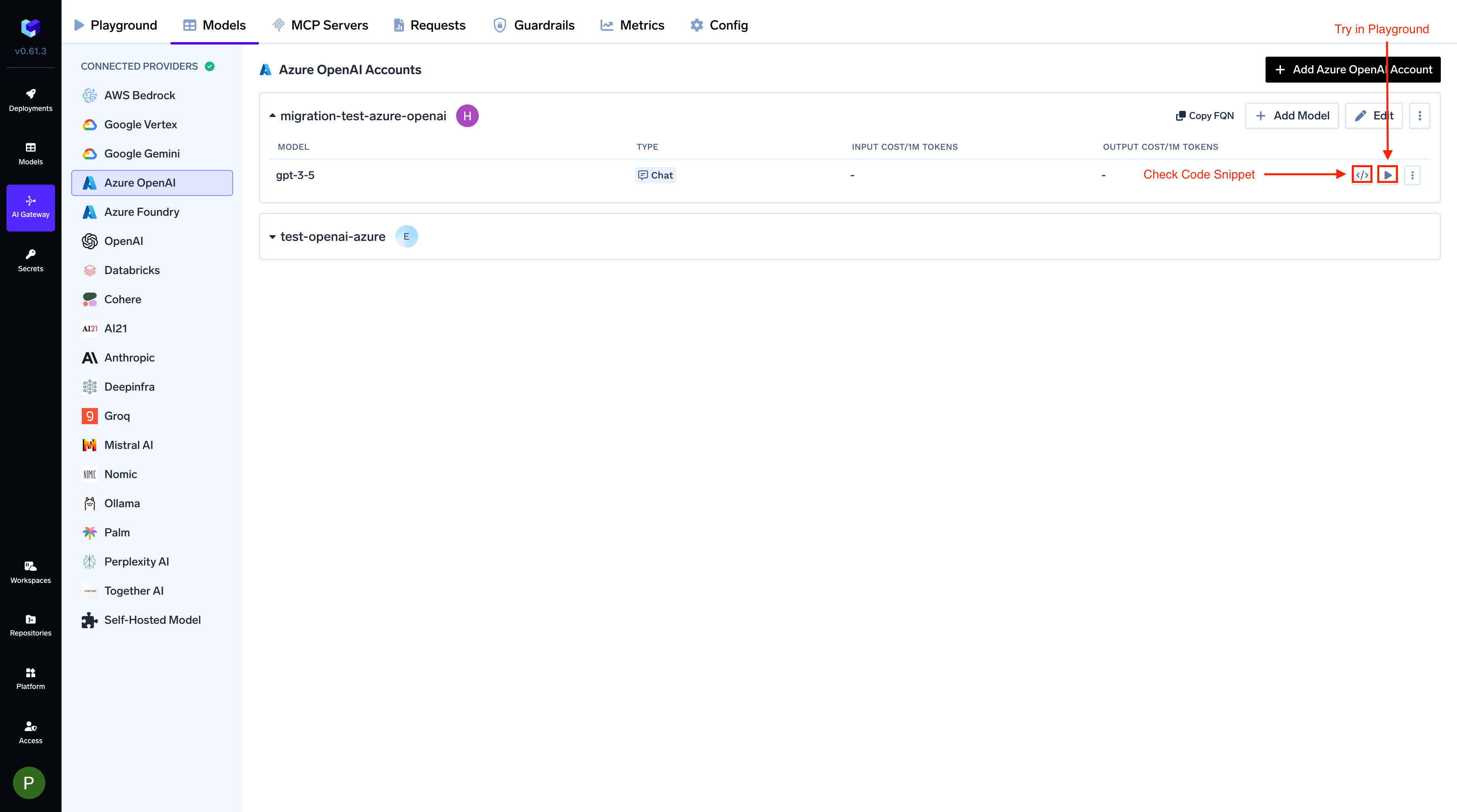 Code Snippet and Try in Playgroud Buttons for each model
