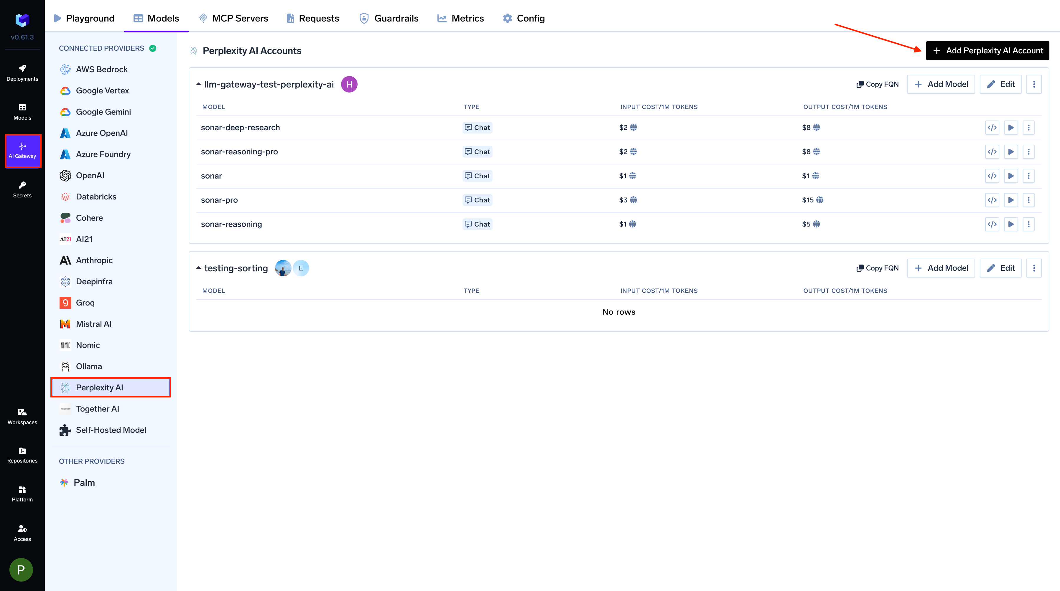 Navigating to Mistral Provider Account in AI Gateway