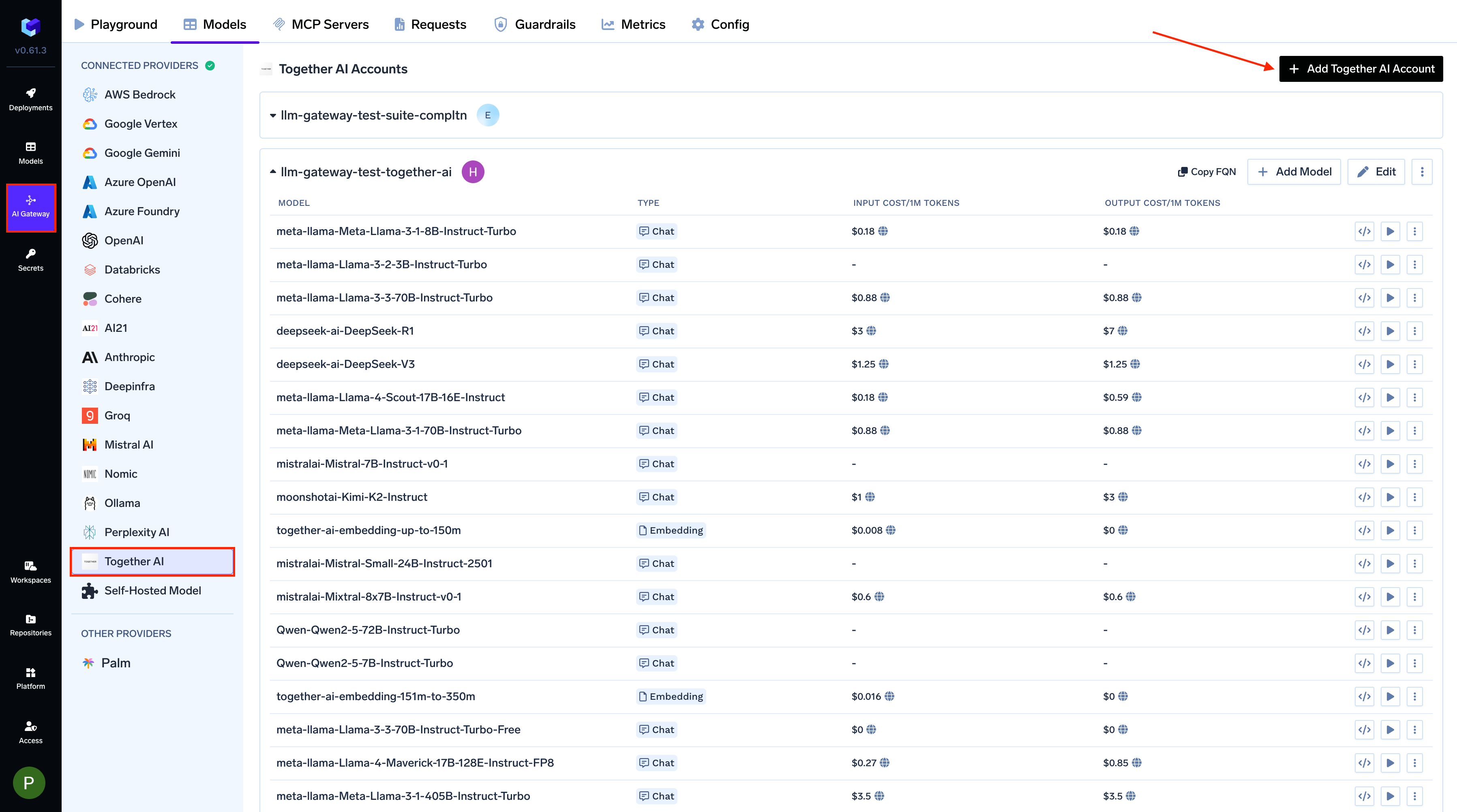 Navigating to Together AI Provider Account in AI Gateway