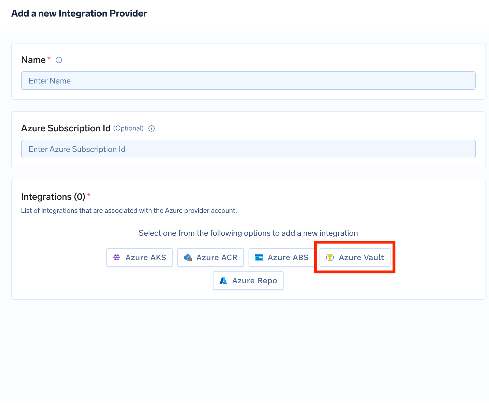 Azure Key Vault Integration Form in TrueFoundry