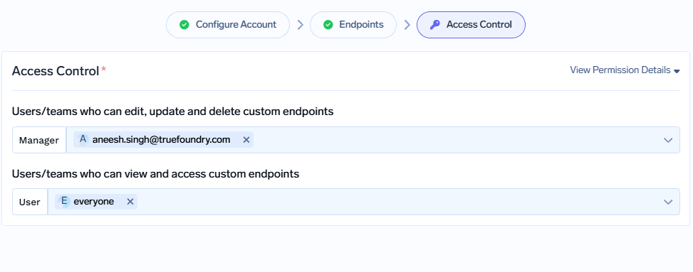 Access control step showing who can edit and who can access
