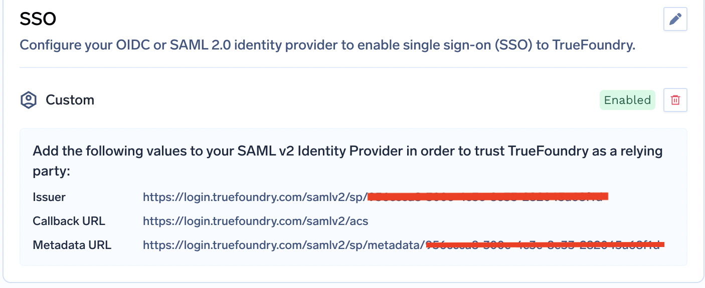 SSO SAML metadata in TrueFoundry