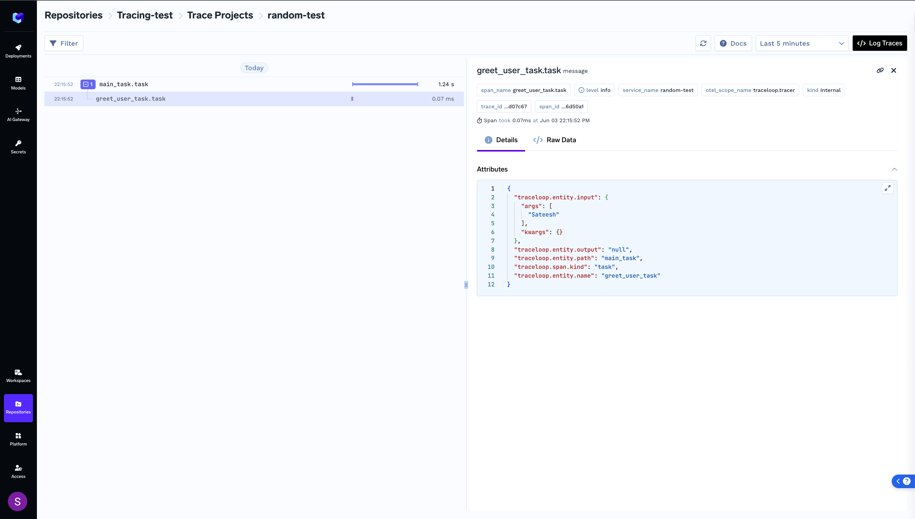 Add Tracing to Python Code - TrueFoundry Docs