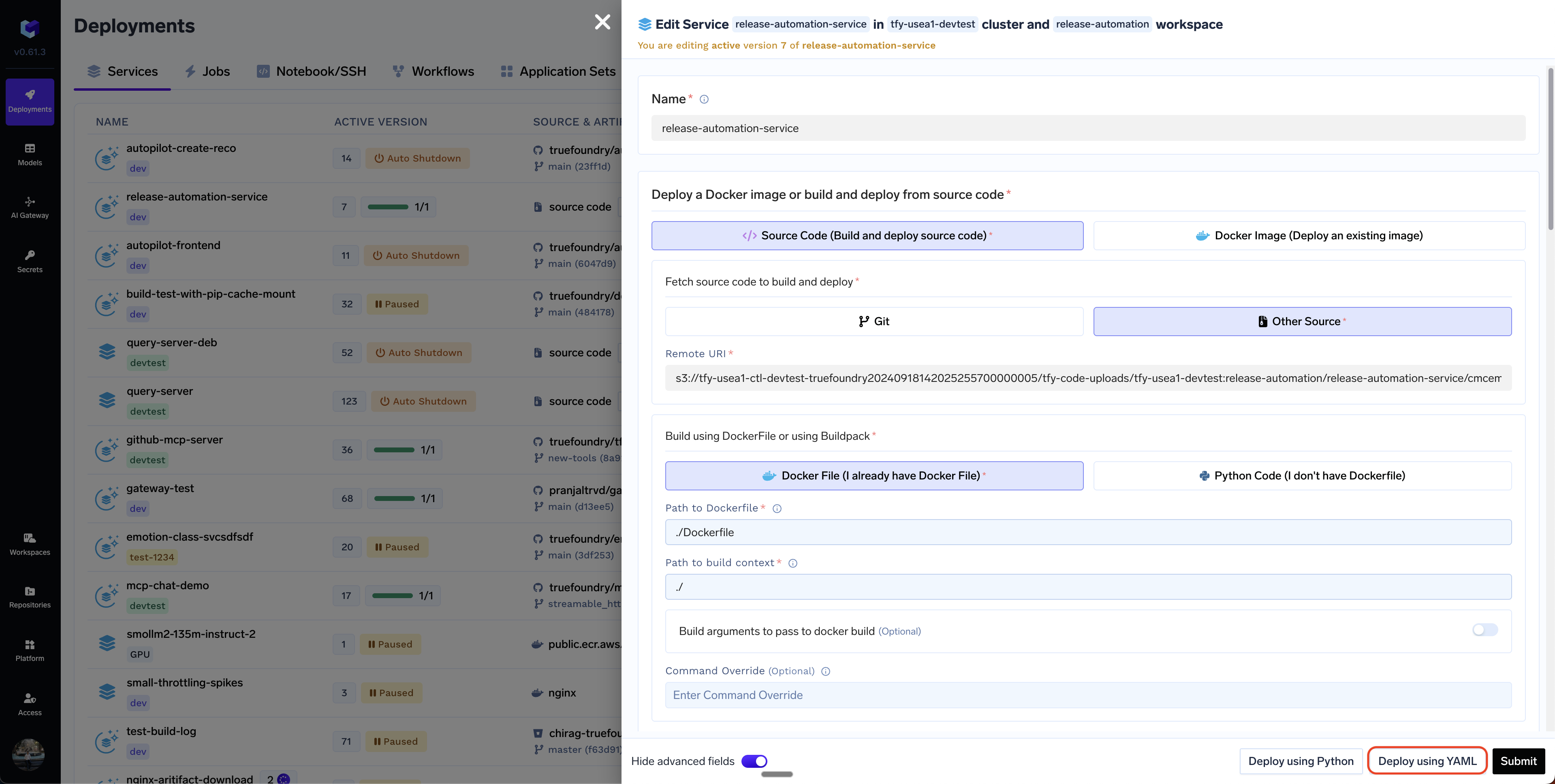 Deploy using YAML