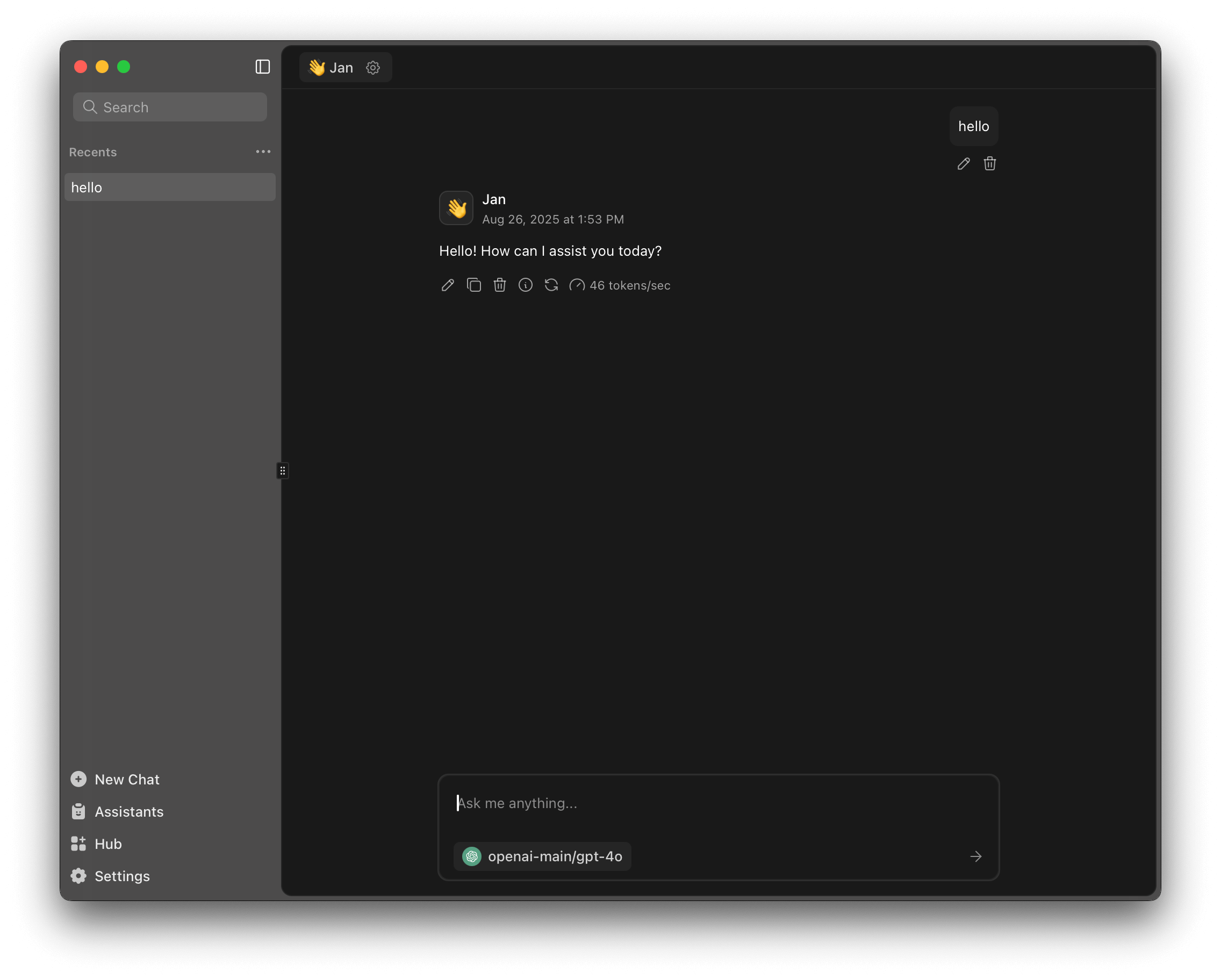 Jan AI chat interface showing TrueFoundry models in use
