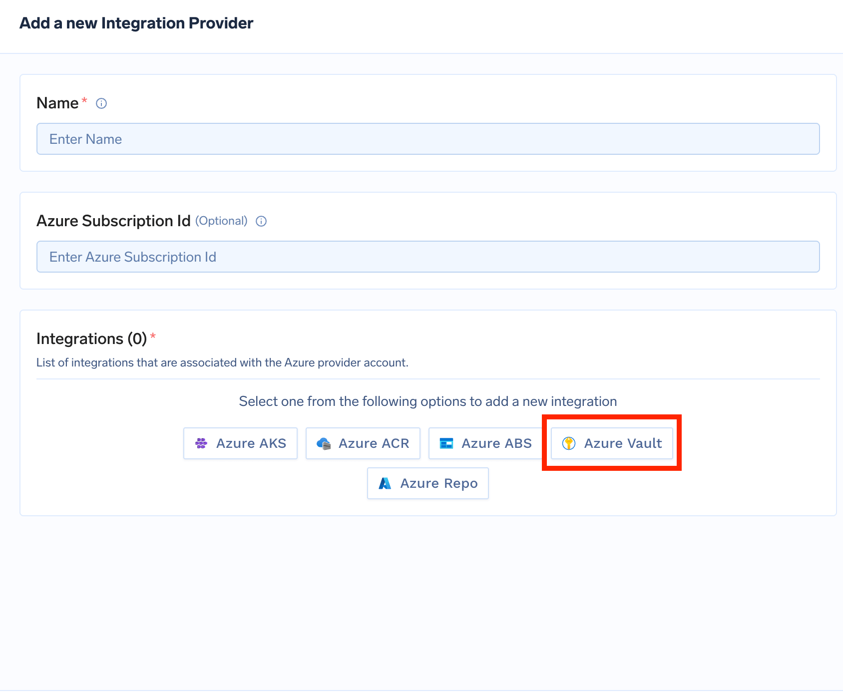 Azure Key Vault Integration Form in TrueFoundry