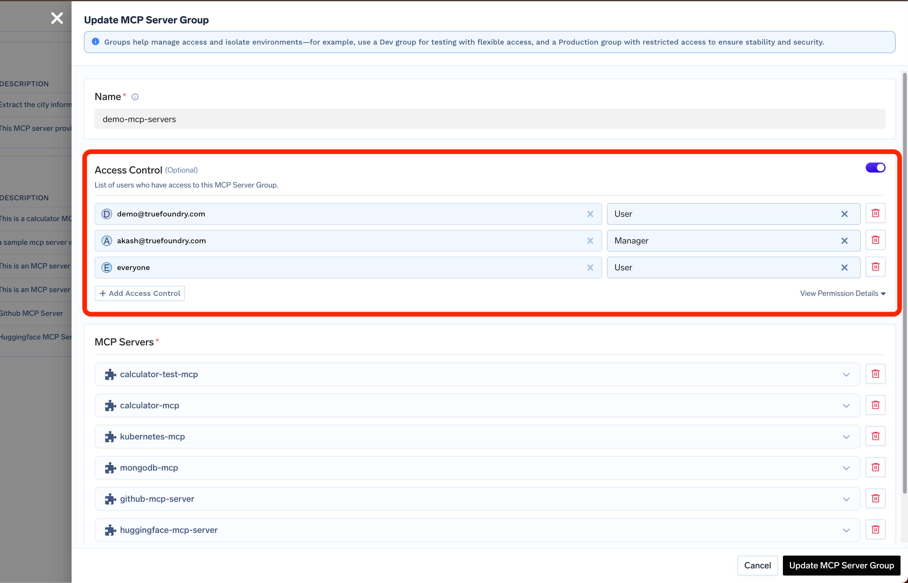 MCP Server Group Access Control