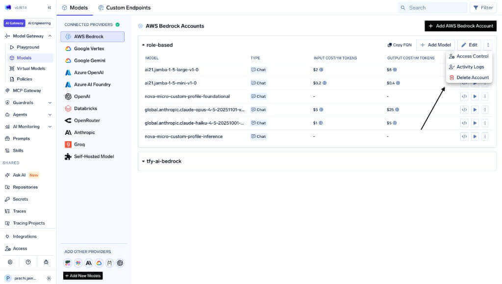 Resource actions menu showing the Activity Logs option