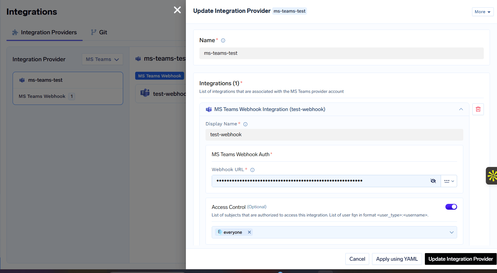 MS Teams Webhook Integration Filled Example