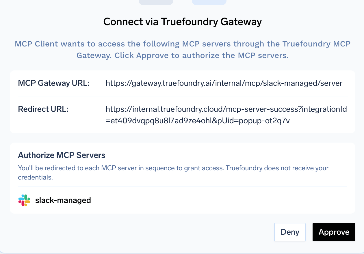 OAuth authorization popup requesting access, showing the redirect URI and an Approve button before redirecting to the Slack workspace