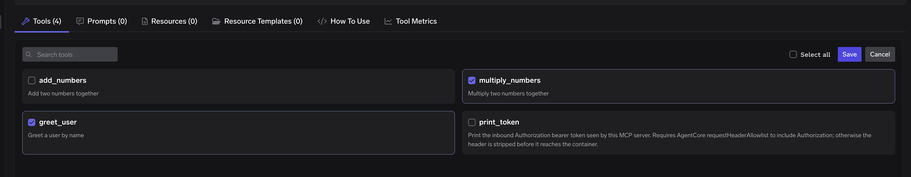 Bulk edit mode with two of four tools selected before saving