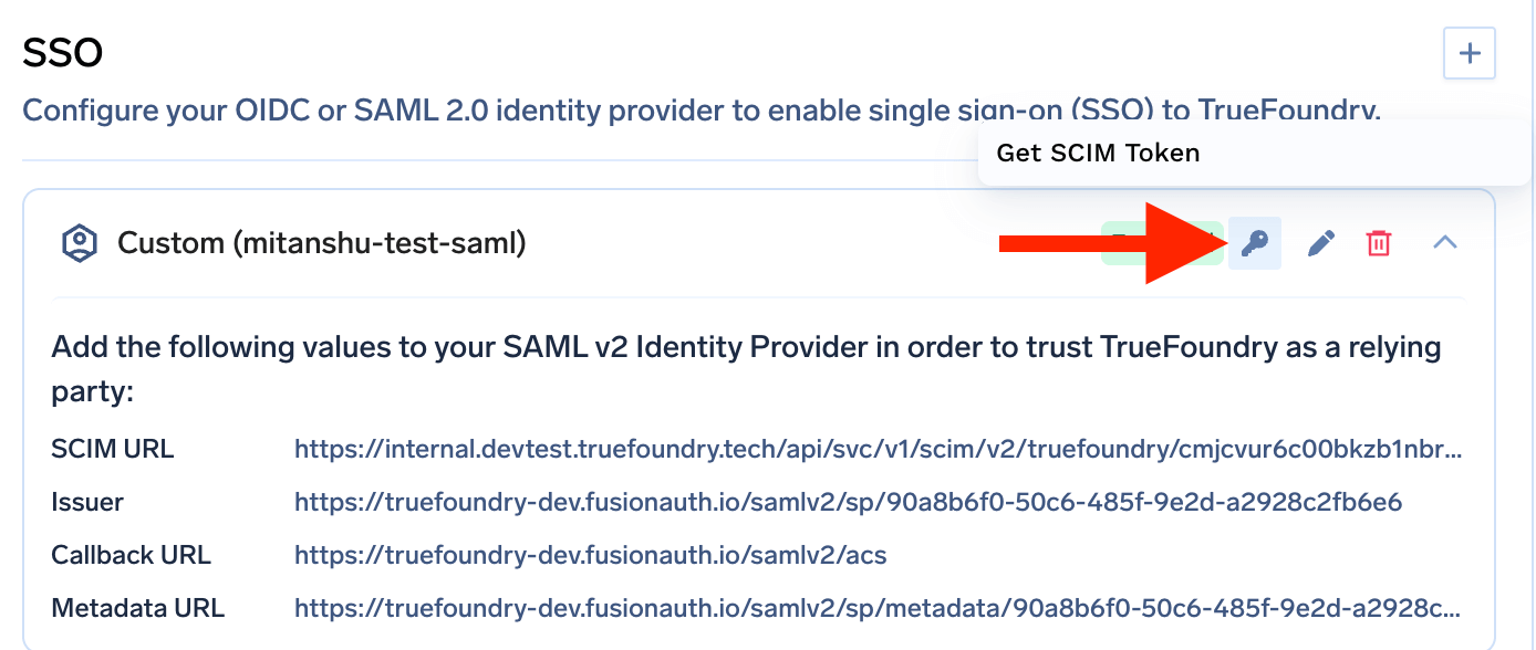 Get SCIM Token option