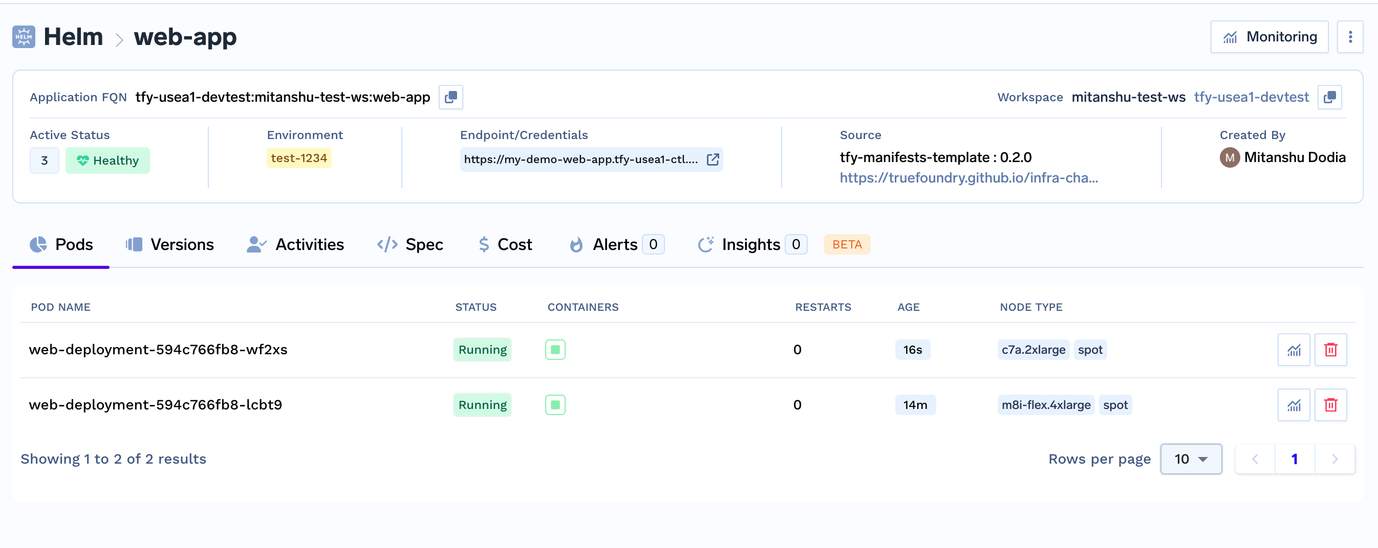 Deployment status page showing successful deployment