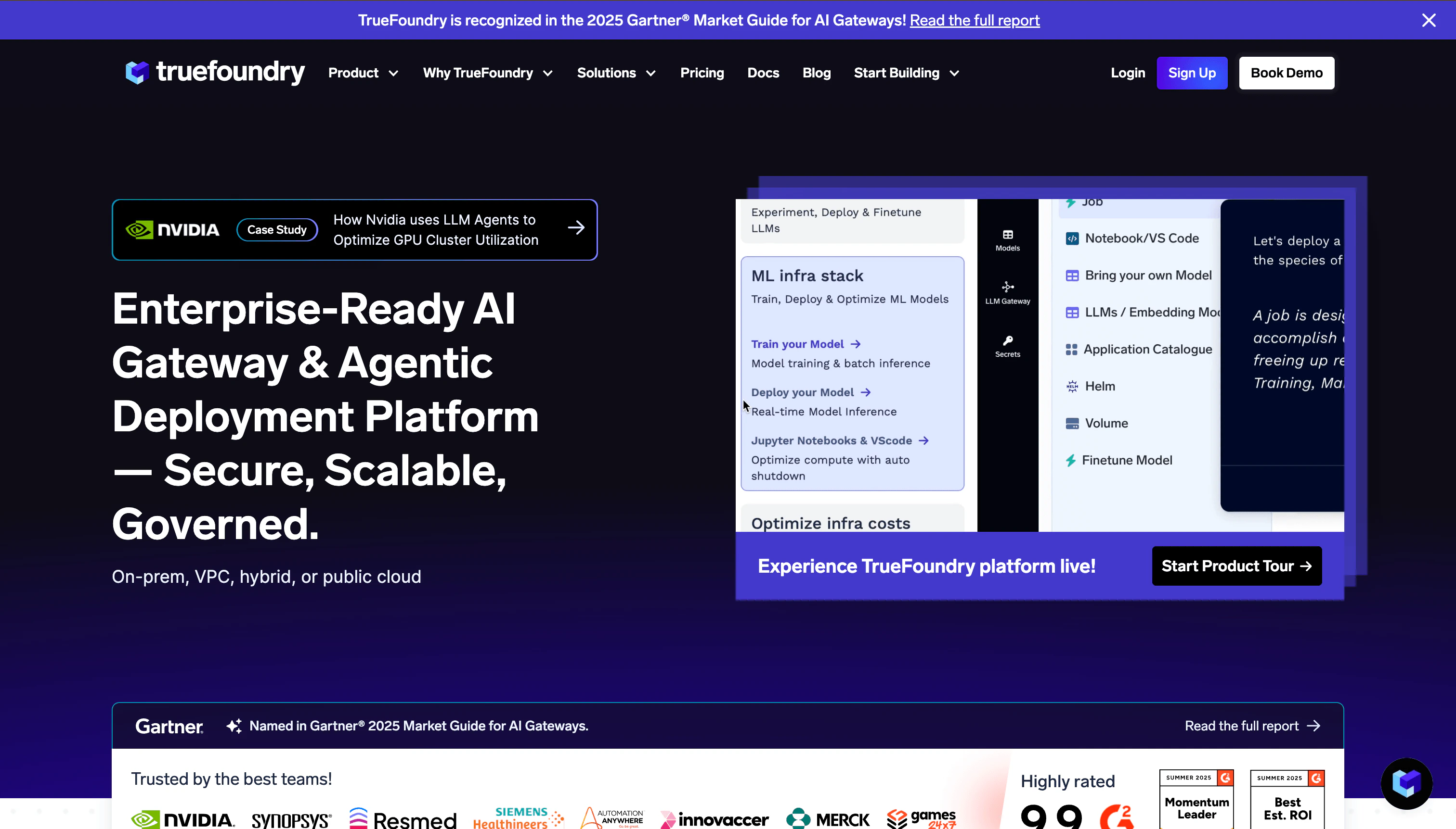 Screenshot of the TrueFoundry Welcome Page with signup option