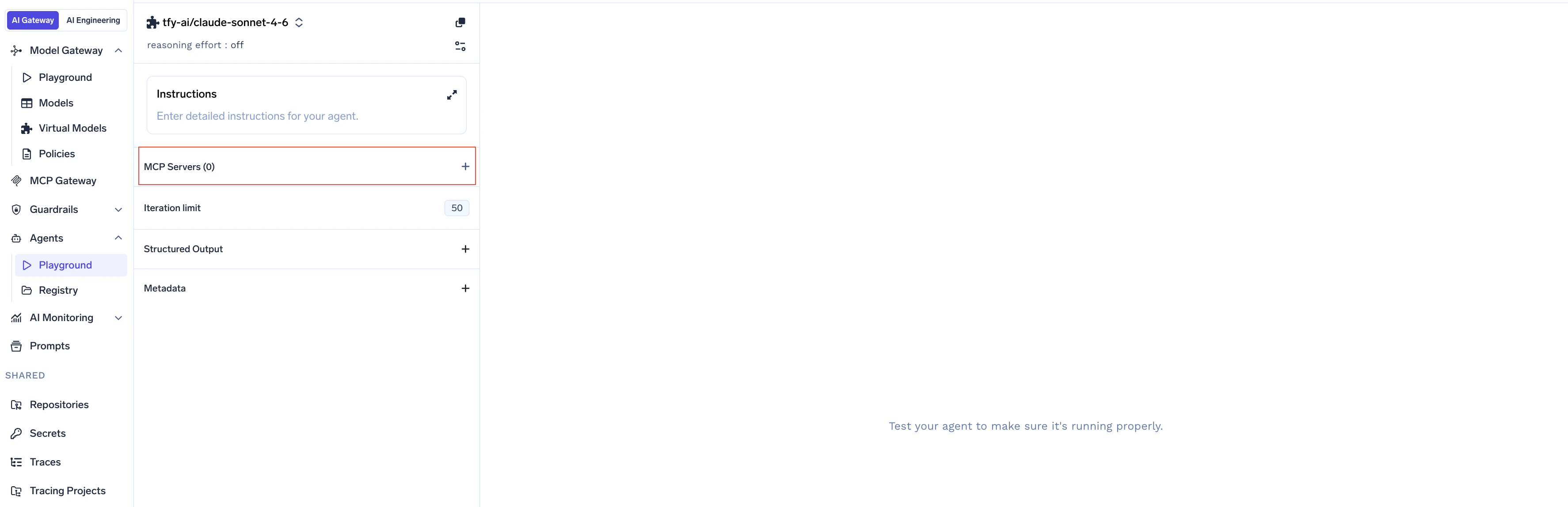 Agents tab with MCP Servers option selected in the left panel