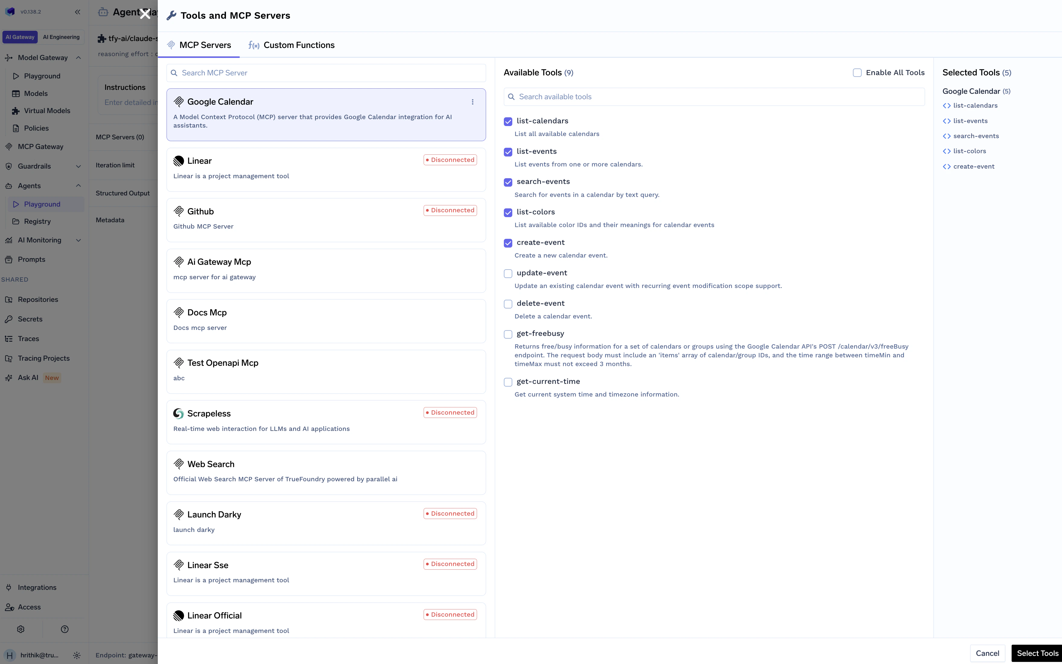 List of available MCP servers to select from