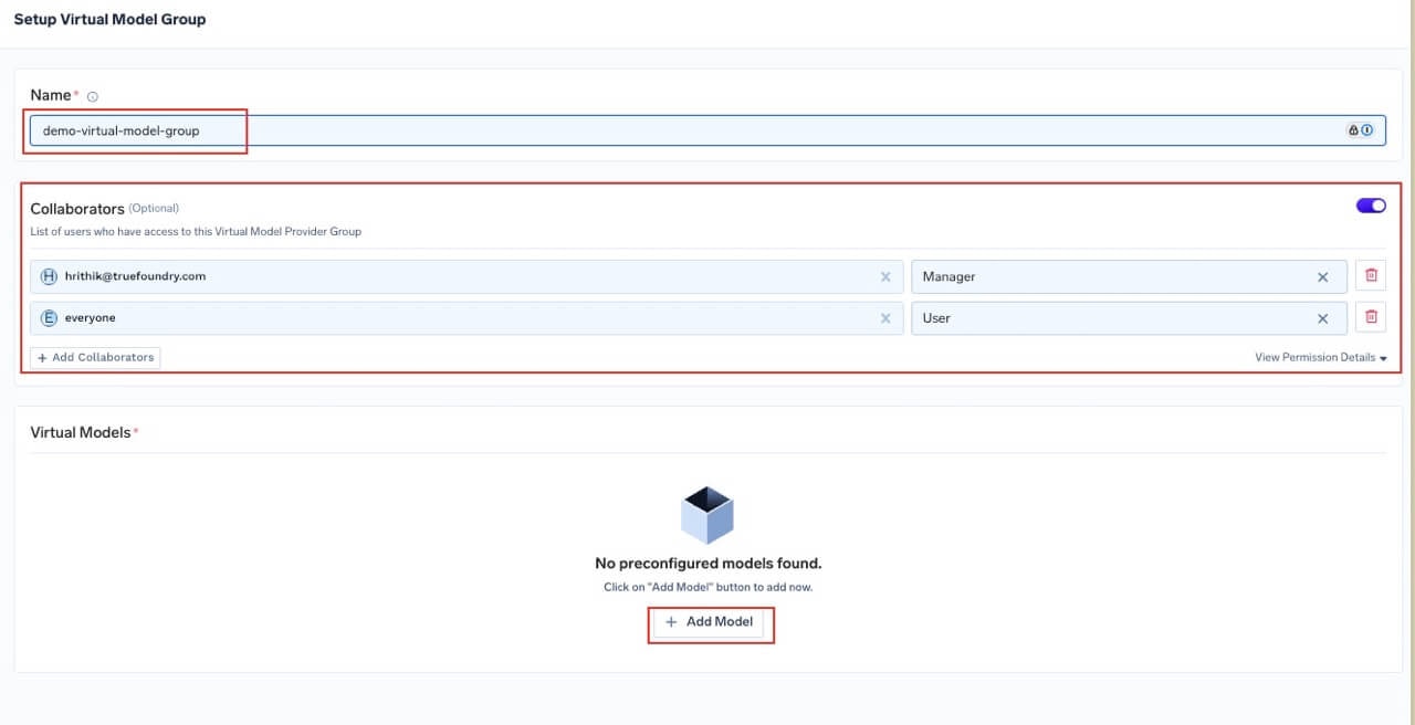 Create Virtual Model Provider Group and configure access controls