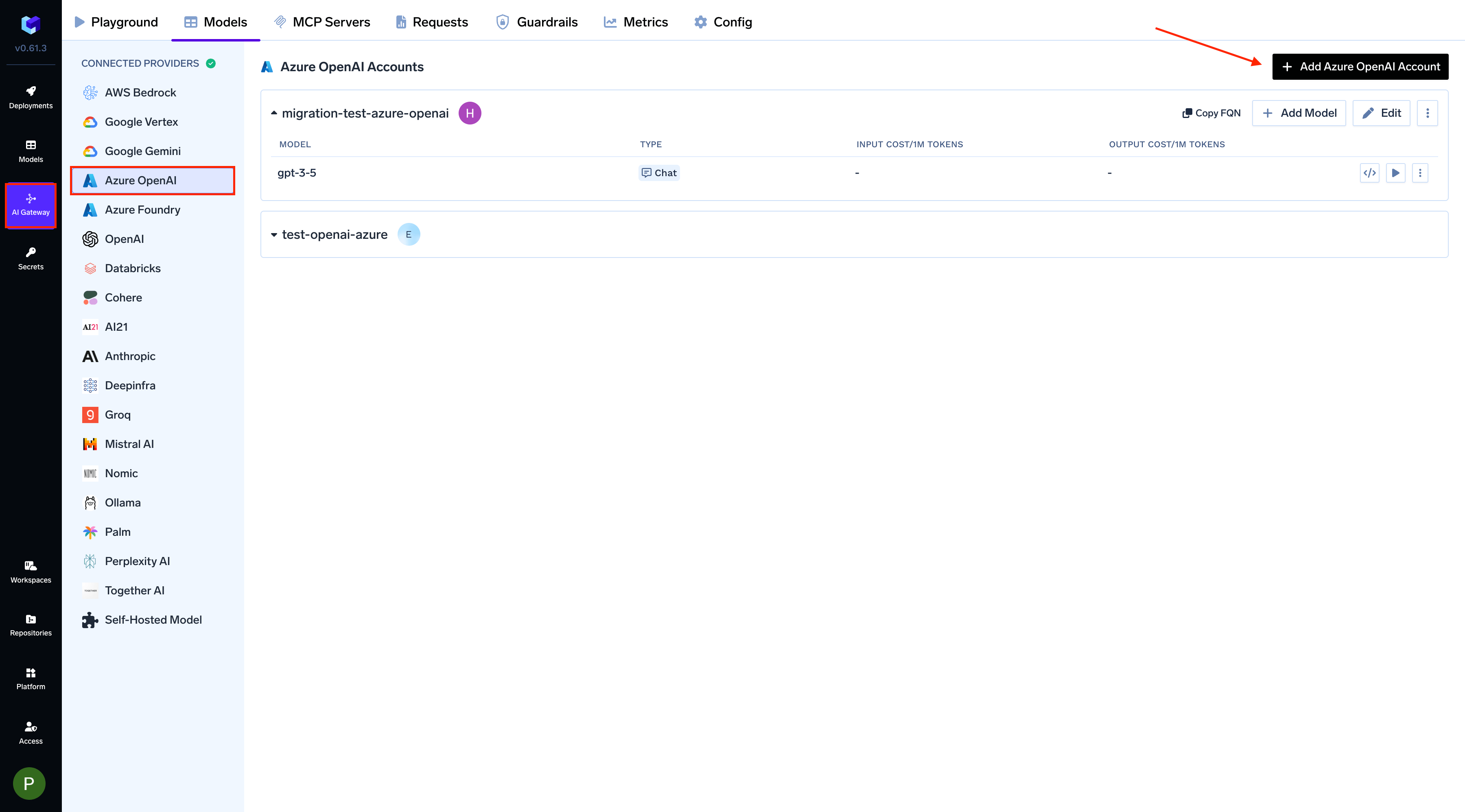 Navigating to Azure OpenAI Provider Account in AI Gateway