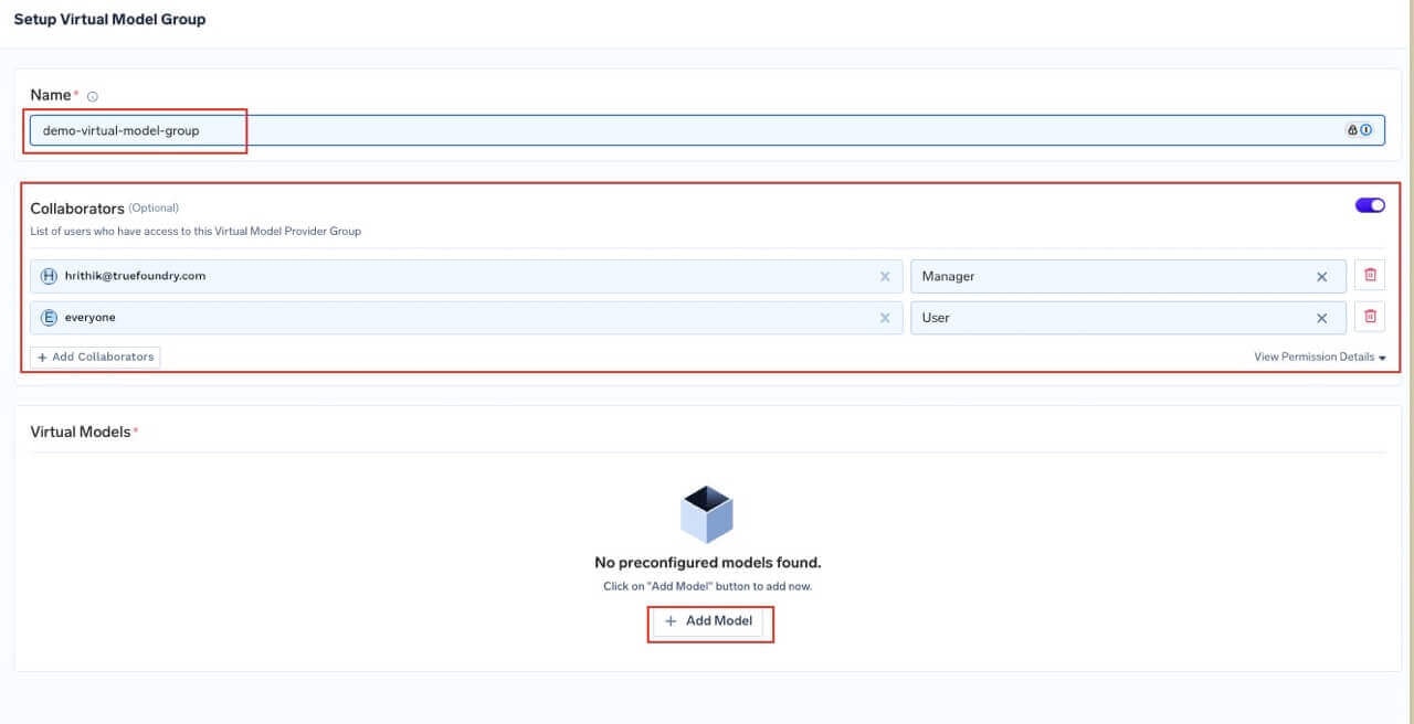 Create Virtual Model Provider Group and configure access controls