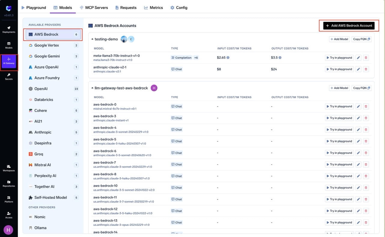 Navigating to AWS Bedrock Provider Account in AI Gateway