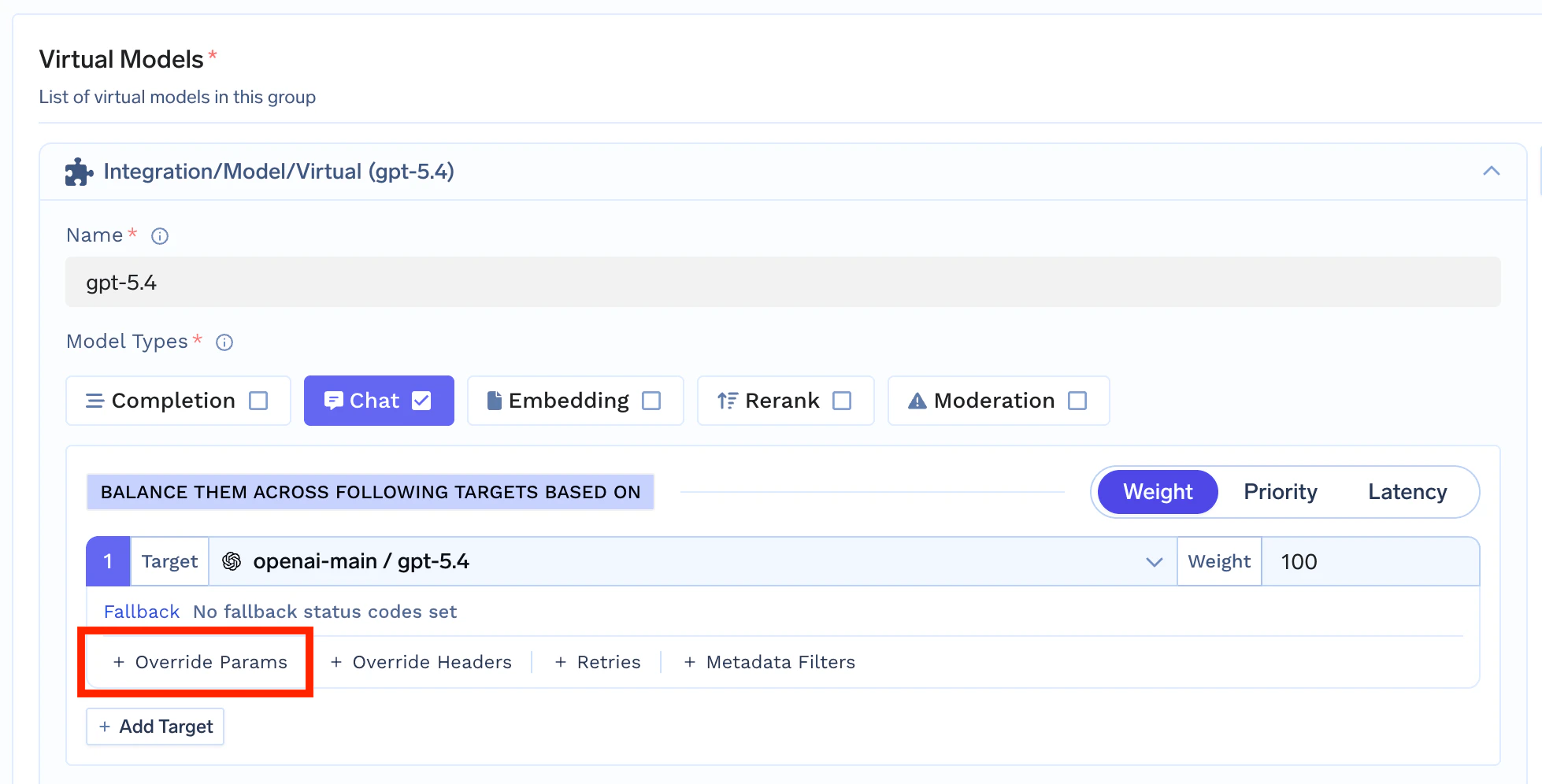 Configure override params